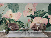 3D Hand Drawn Pink Floral Green Leaves Wallpaper Wall Mural Wall Decor Wall Art Wall Sticker Remoable Wallpaper 24