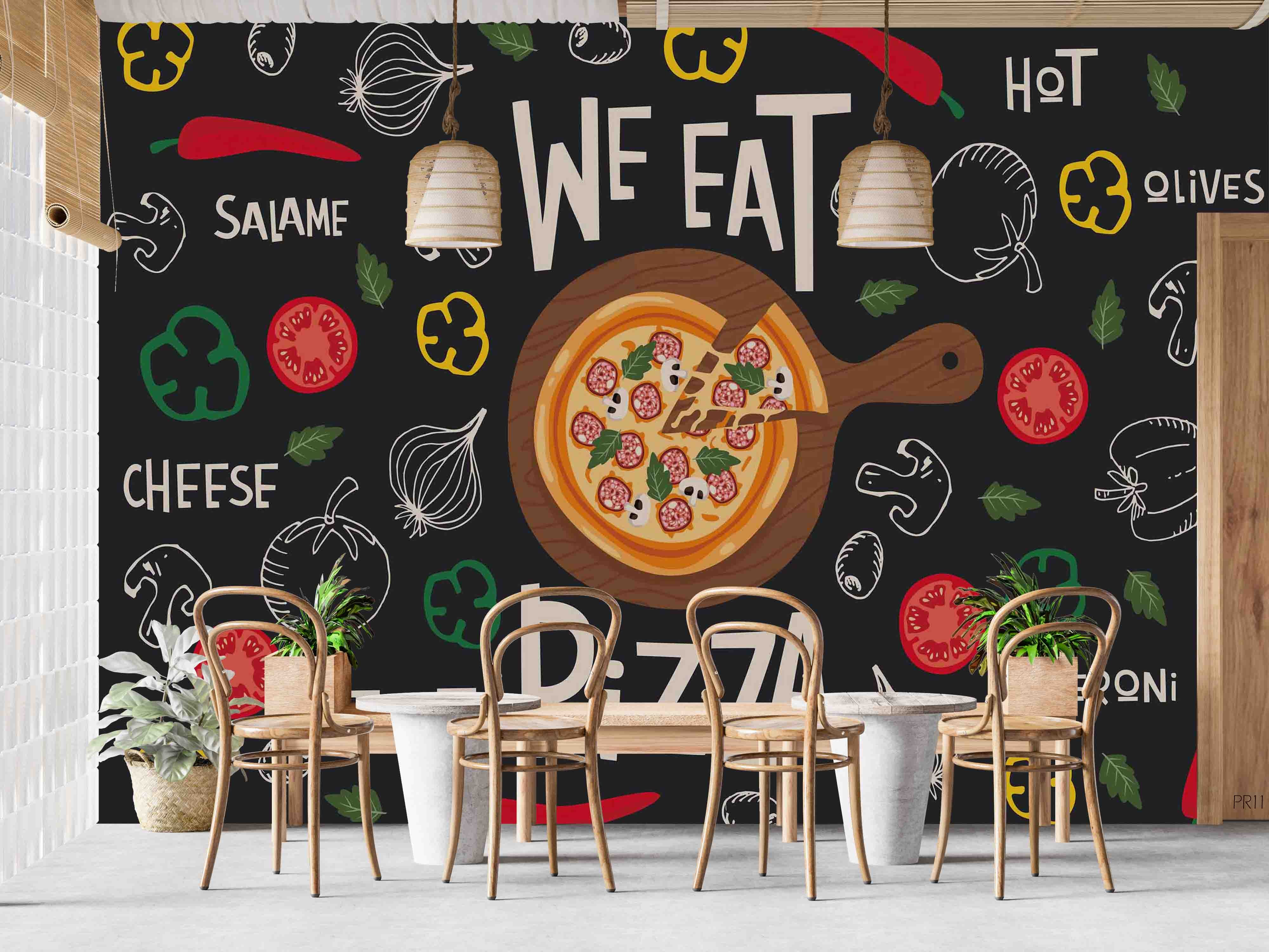 3D Vegetables Pizzeria Black Background Wall Mural Wallpaper GD 4926- Jess Art Decoration