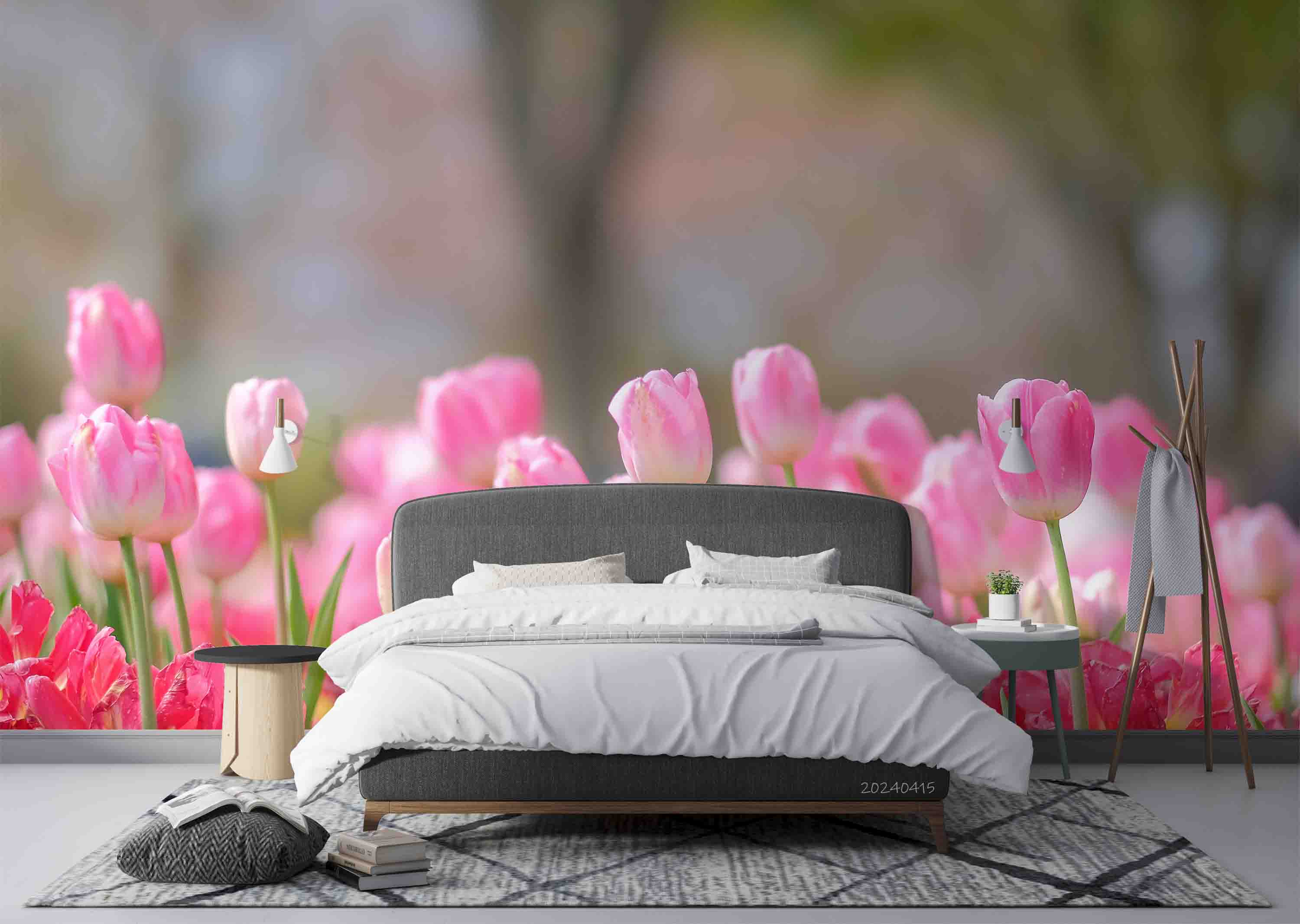 3D Pink Tulip Flower Wallpaper Wall Mural Wall Decor Wall Art Wall Sticker Remoable Wallpaper