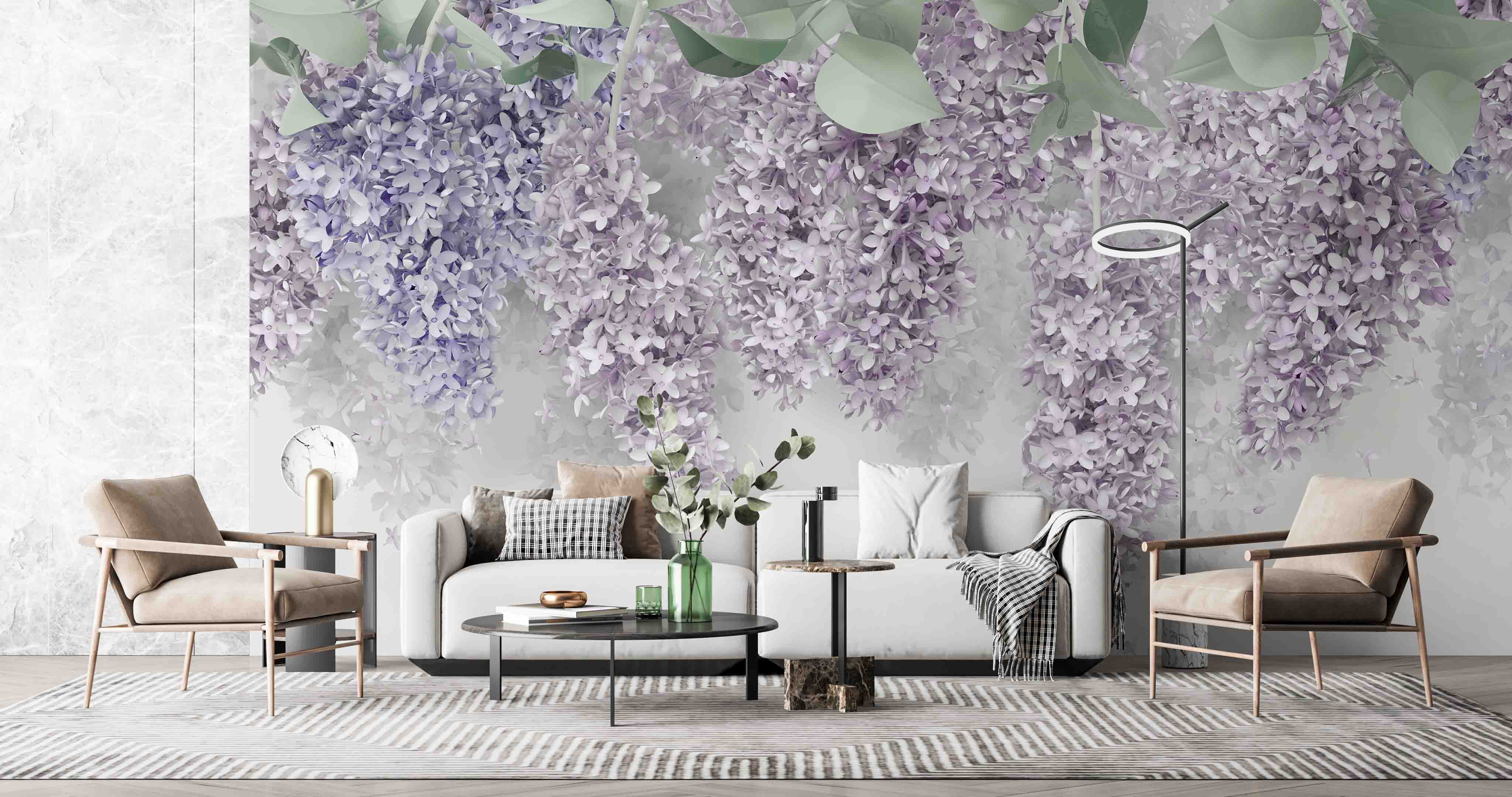 3D Watercolor Wisteria Flowers Wall Mural Wallpaper 124