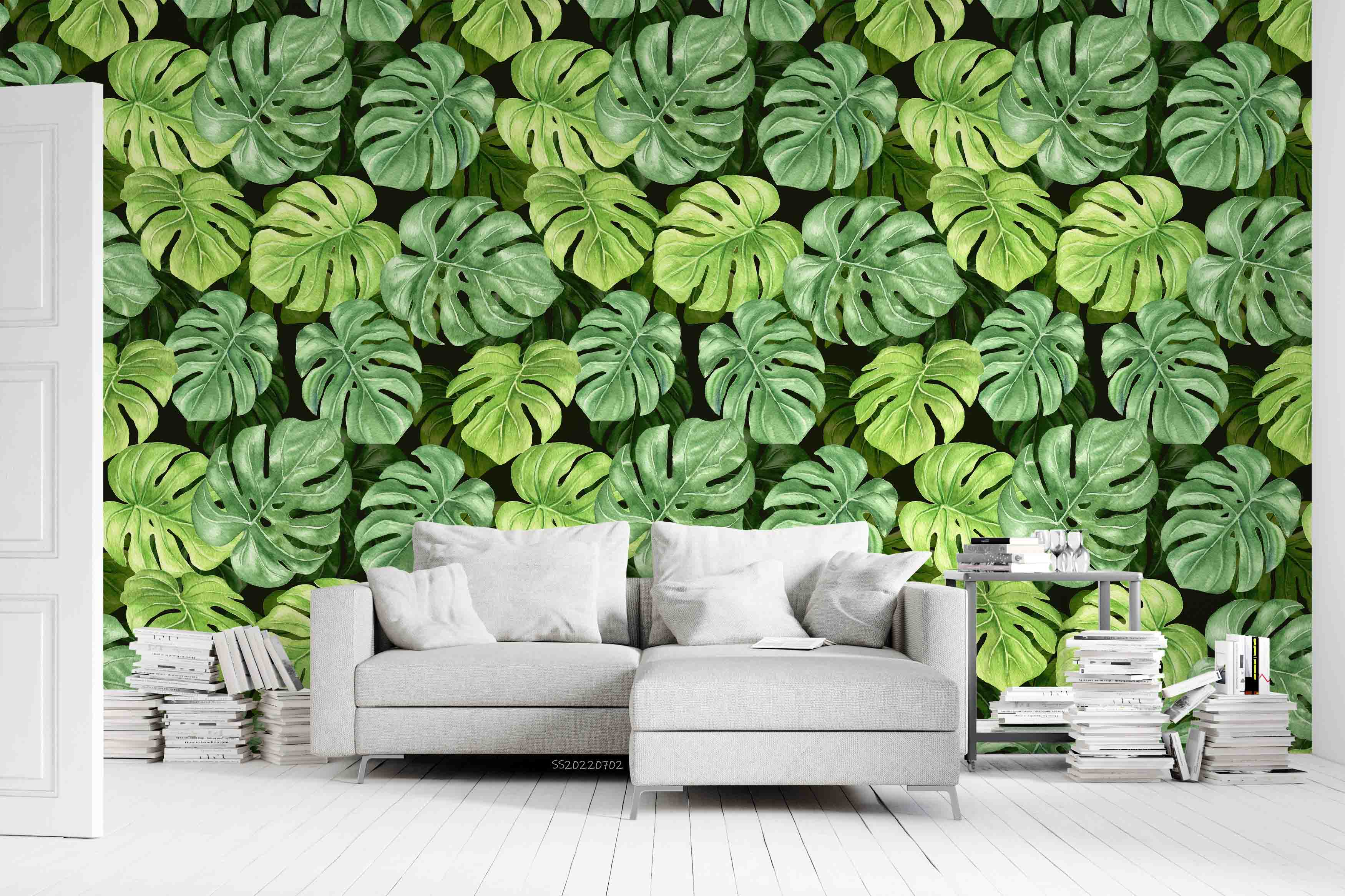 3D Tropical Green Monstera Leaf Pattern Wall Mural Wallpaper GD 5150- Jess Art Decoration