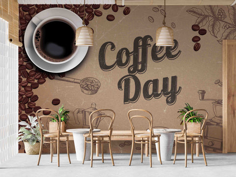 3D Vintage Style Black Coffee Beans Background Wall Mural Wallpaper GD 5504- Jess Art Decoration