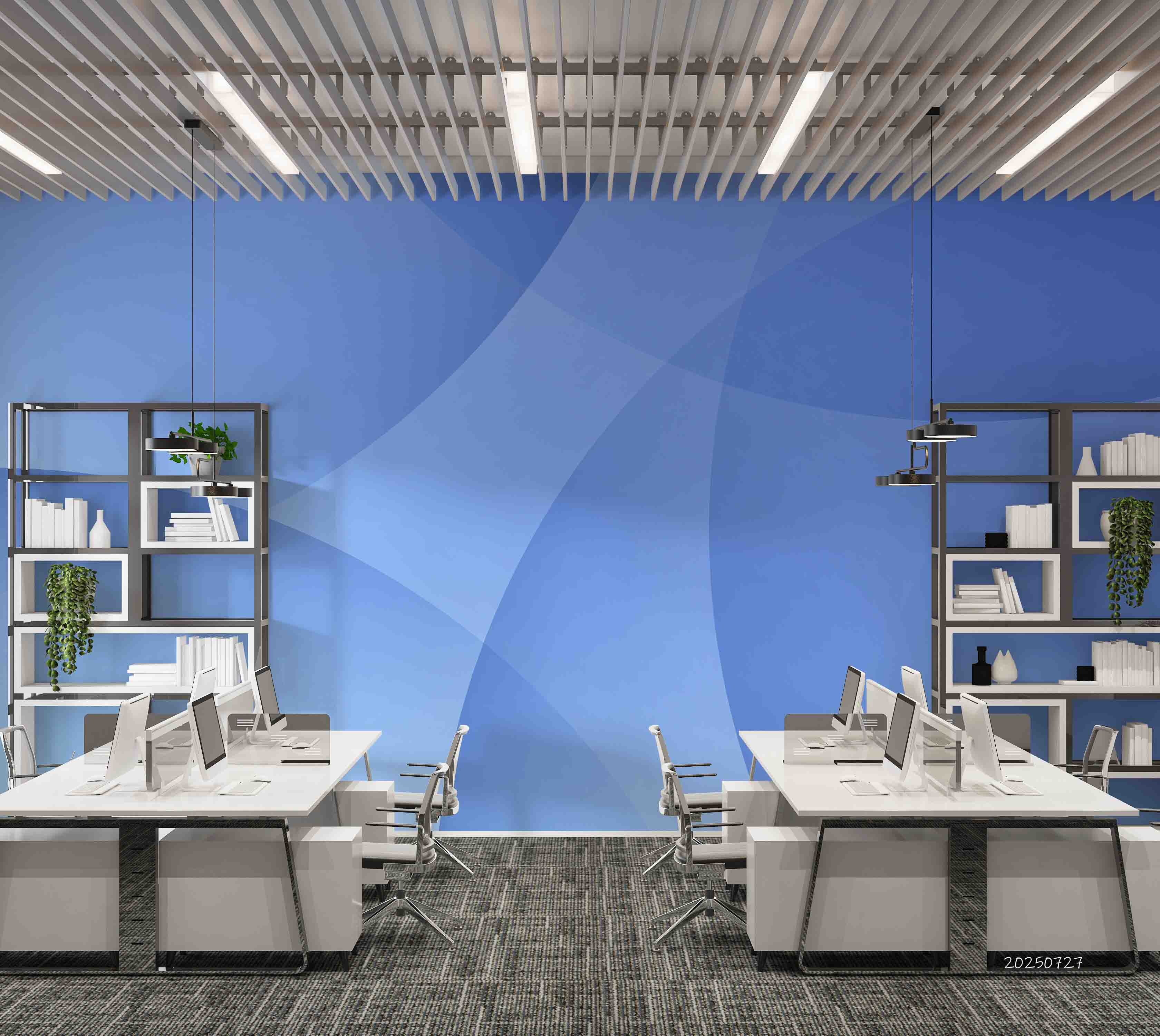 3D Office Business Blue Geometric Wall Mural Wallpaper 15