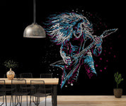 3D Electric Guitar Rock Figure neon rock singer character wall mural wallpaper for teen room - view 4