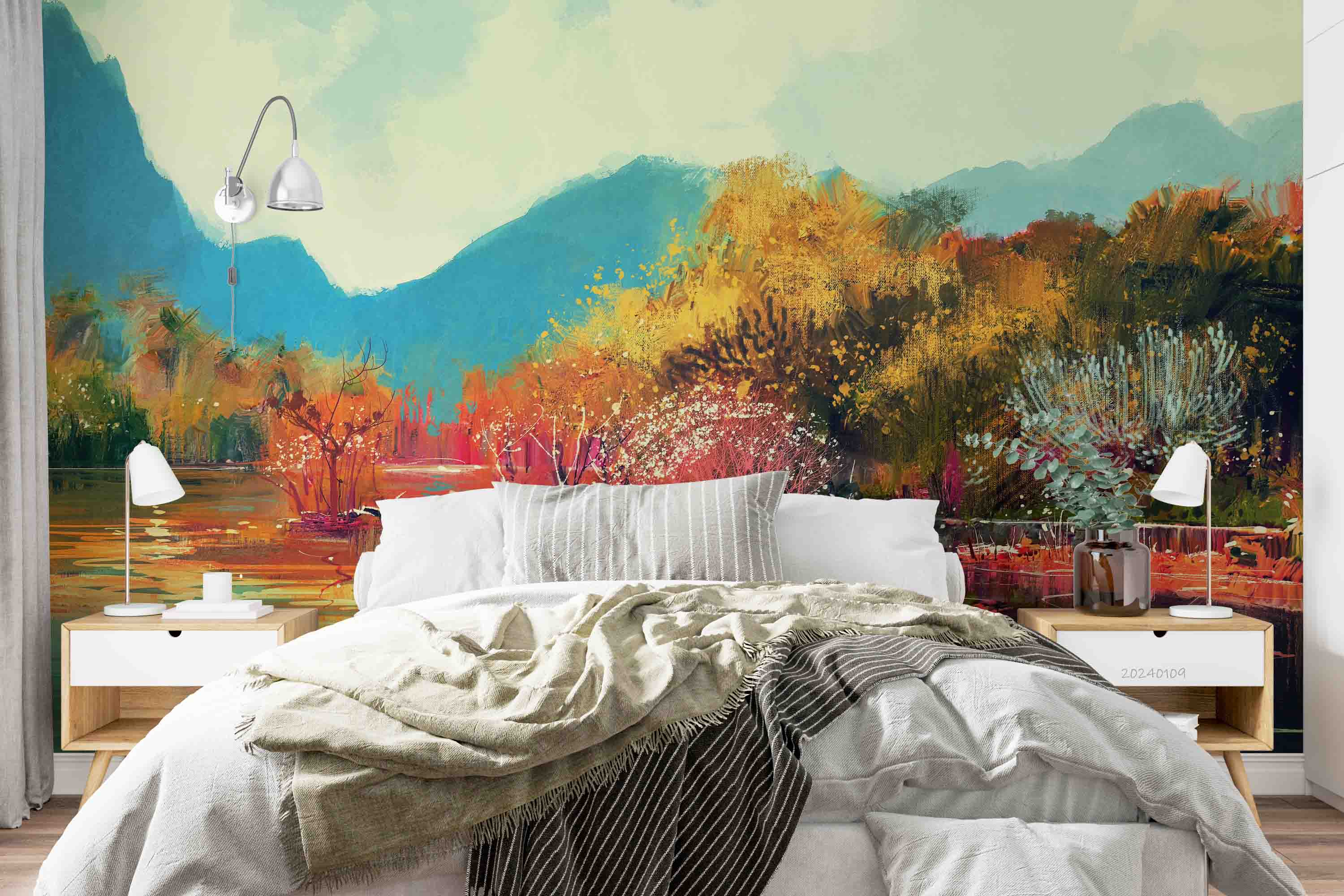 3D Oil Painting Tree Brick Sea Mountain Wall Mural Wallpaper YXL 129