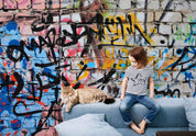 3D Graffiti Brick Letter Black Blue Wall Mural Wallpaper YXL 22- Jess Art Decoration