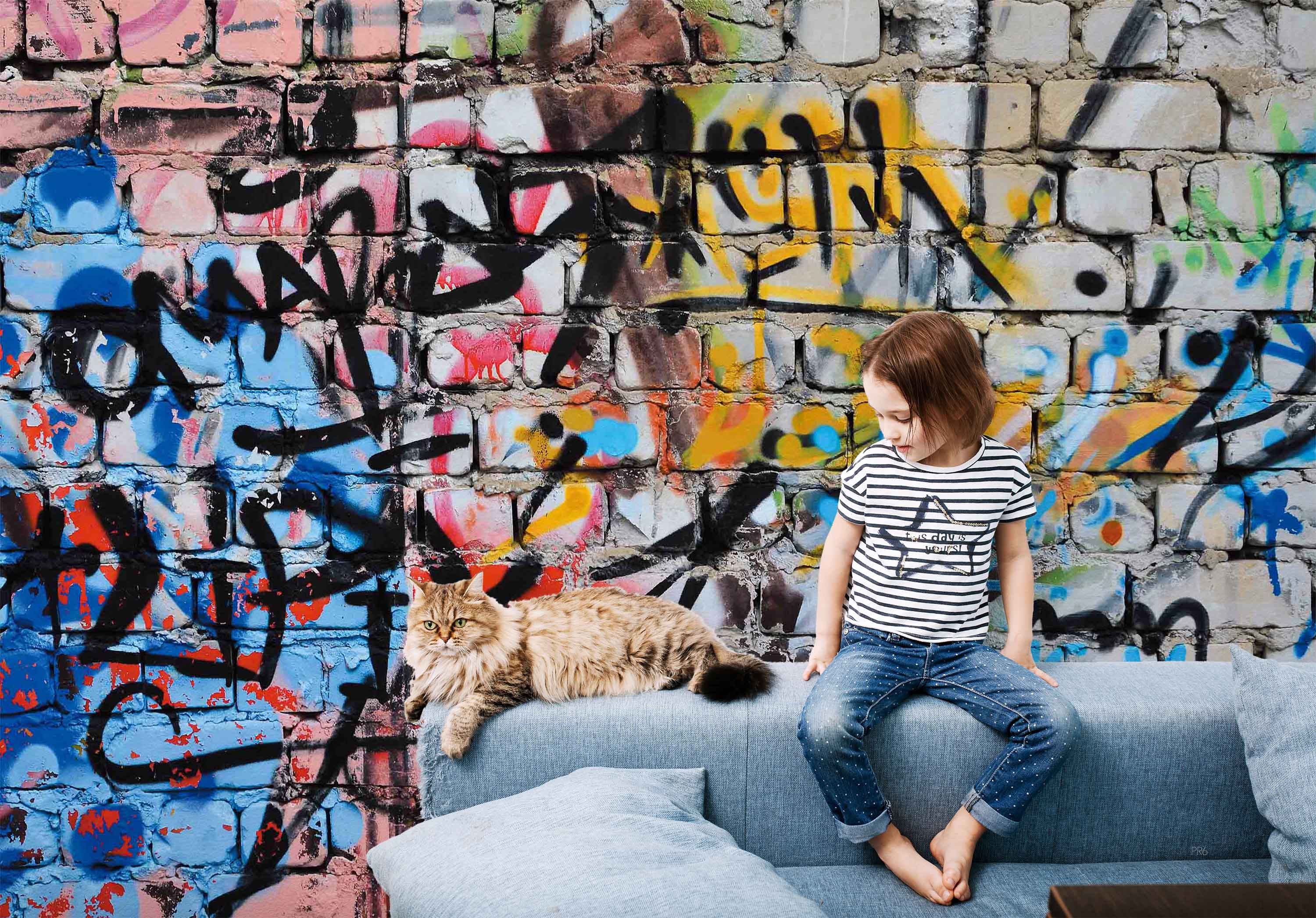 3D Graffiti Brick Letter Black Blue Wall Mural Wallpaper YXL 22- Jess Art Decoration