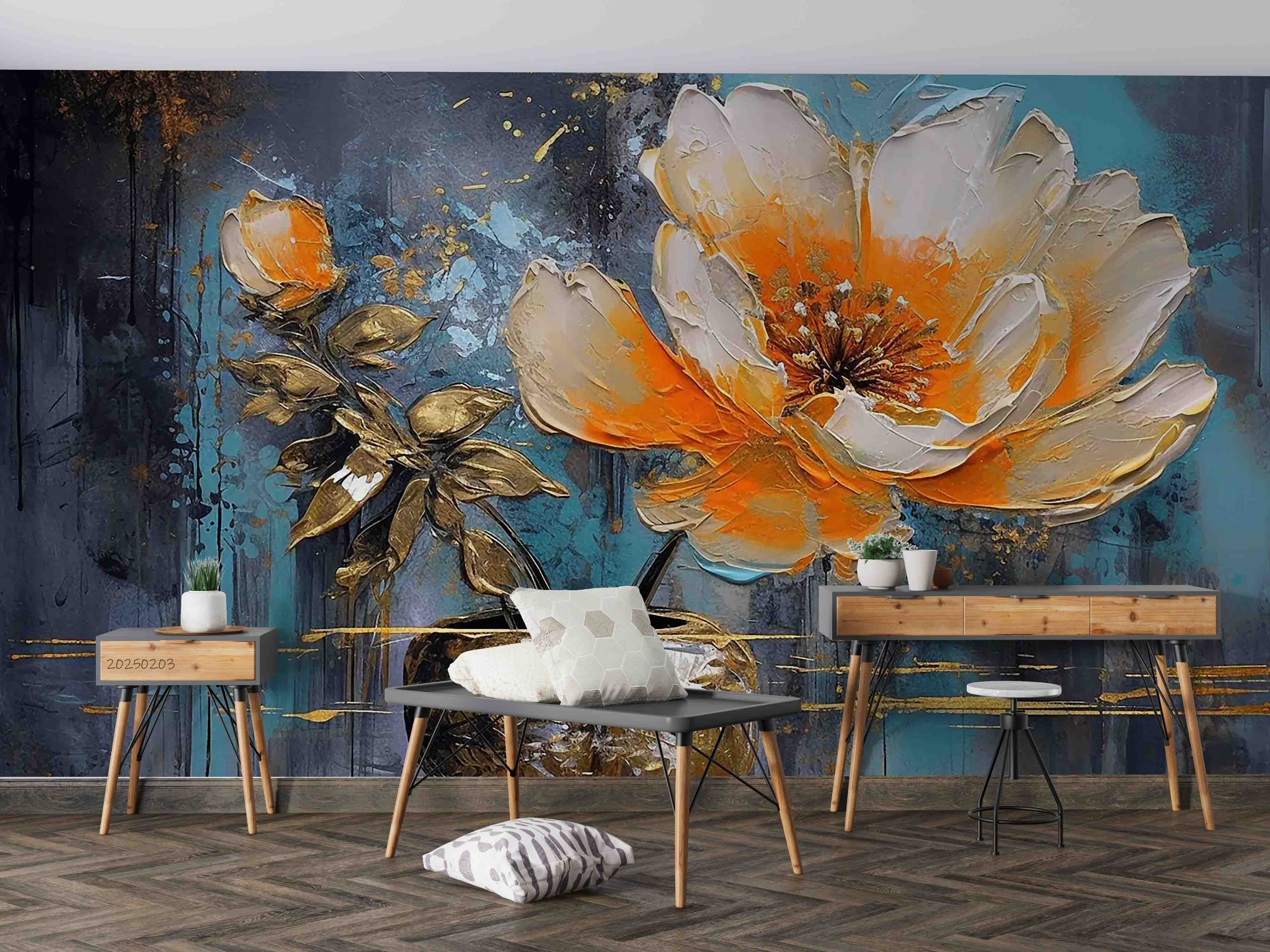 3D Orange Floral Oil Painting Wallpaper Wall Mural Wall Decor Wall Art Wall Sticker Remoable Wallpaper LQH