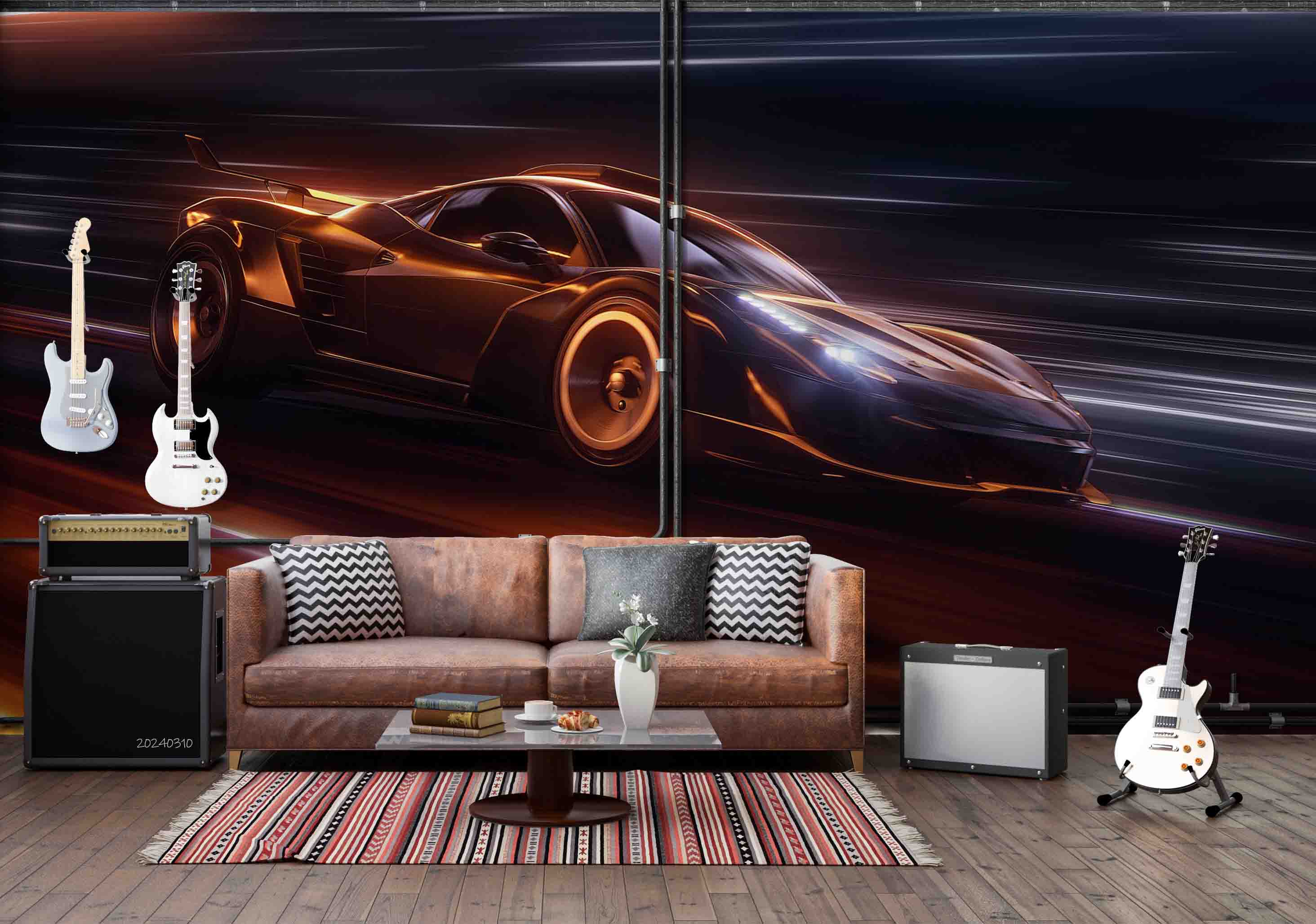 3D Brown Sports Car Wallpaper Wall Mural Wall Decor Wall Art Wall Sticker Remoable Wallpaper