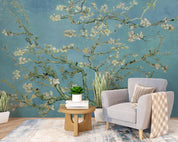 3D Chinese Spring Branch Peach Blossom Blue Background Wall Mural Wallpaper GD 4047- Jess Art Decoration
