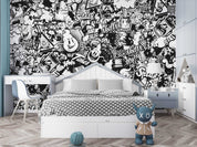 3D Abstract Artistic Graffiti Black White Monster Wall Mural Wallpaper GD 4791- Jess Art Decoration
