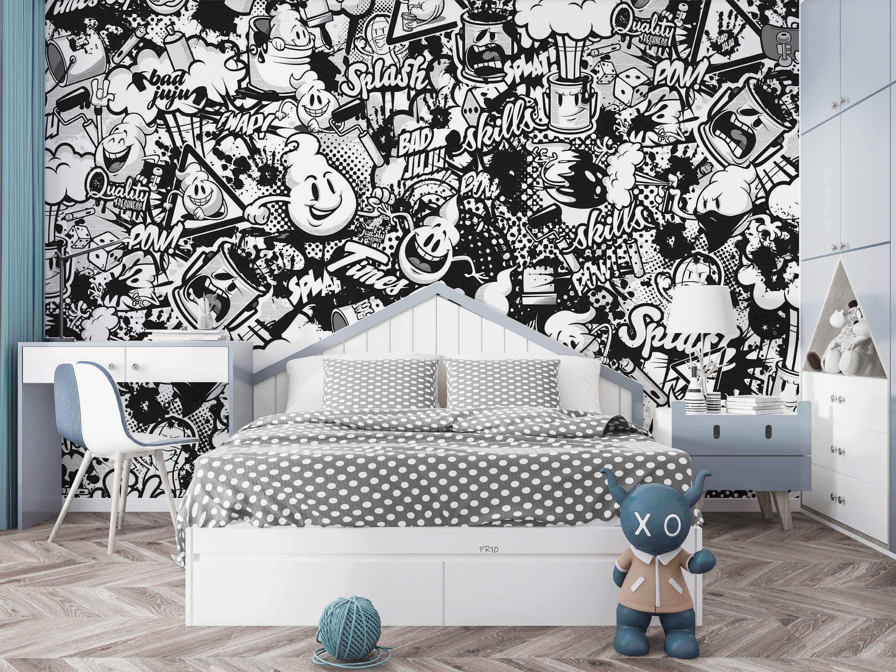 3D Abstract Artistic Graffiti Black White Monster Wall Mural Wallpaper GD 4791- Jess Art Decoration