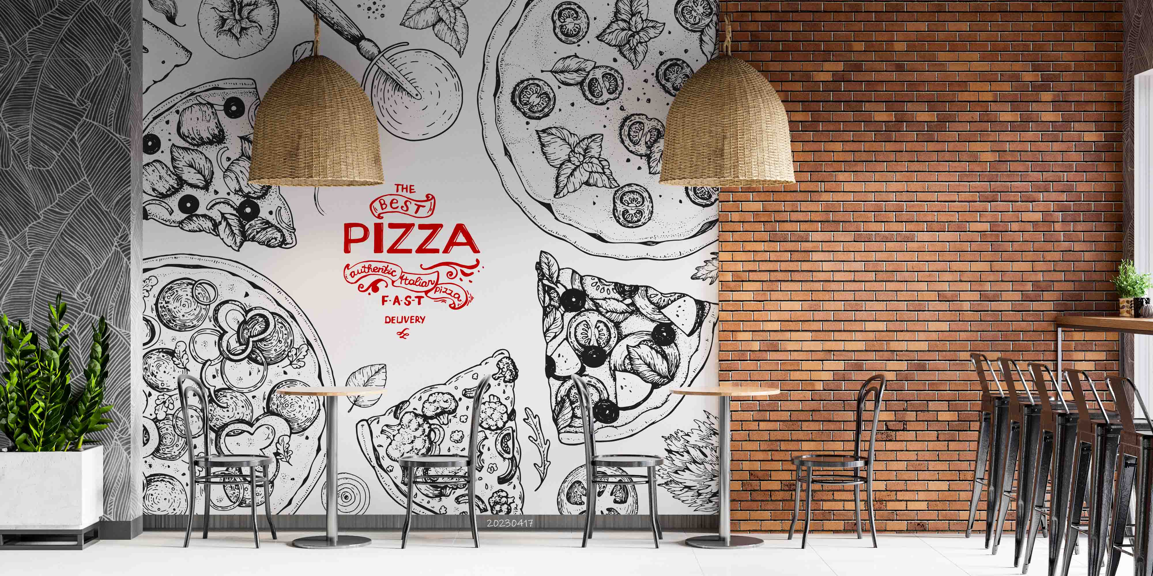 3D Italian Pizza Ingredients Top View Frame Engraving Style Wall Mural Wallpaper GD 5549- Jess Art Decoration