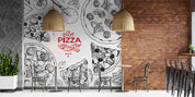 3D Italian Pizza Ingredients Top View Frame Engraving Style Wall Mural Wallpaper GD 5549- Jess Art Decoration
