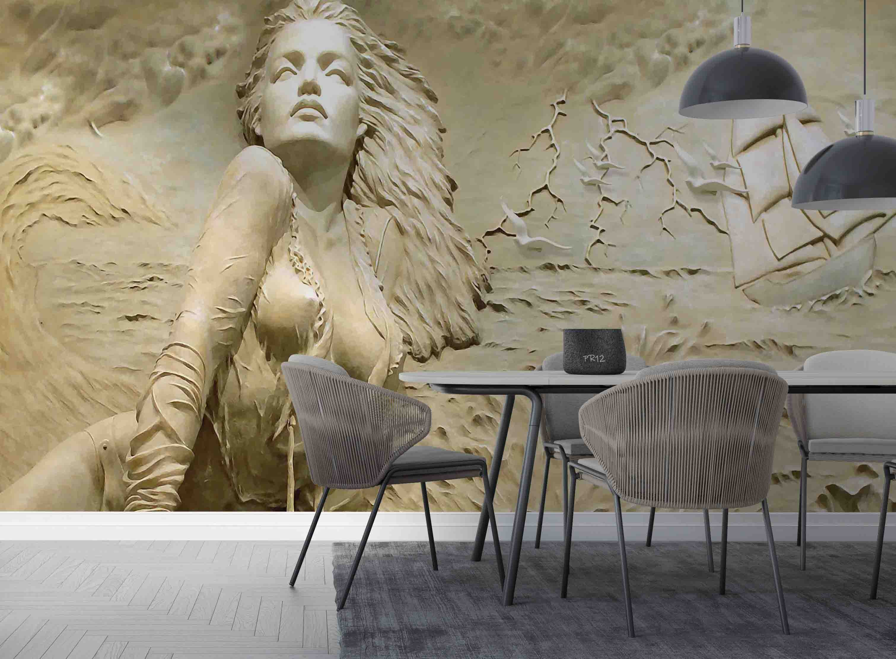 3D Relief Sea Beautiful Girl Sailboat Wall Mural Wallpaper GD 4990- Jess Art Decoration