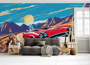 3D Cartoon Sky Mountains Red Sports Car Wallpaper Wall Mural Wall Decor Wall Art Wall Sticker Remoable Wallpaper