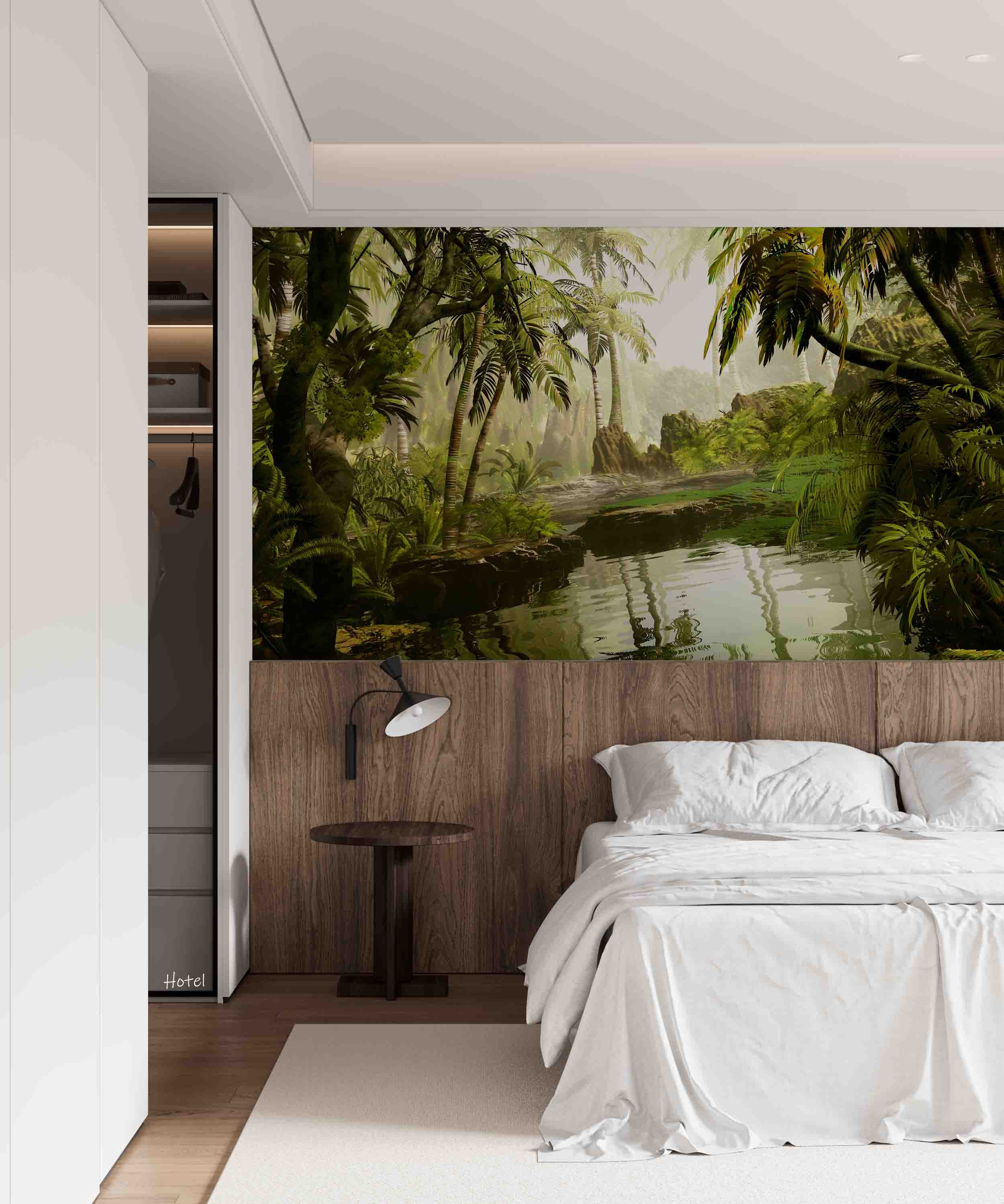 3D Hotel Inn Motel Hostel Resort Manor Scenery Forest River Wall Mural Wallpaper 33