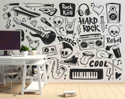 3D Graffiti Tape Skull Guitar Organ Floral Loudspeaker Box Black Wall Mural Wallpaper YXL 09- Jess Art Decoration