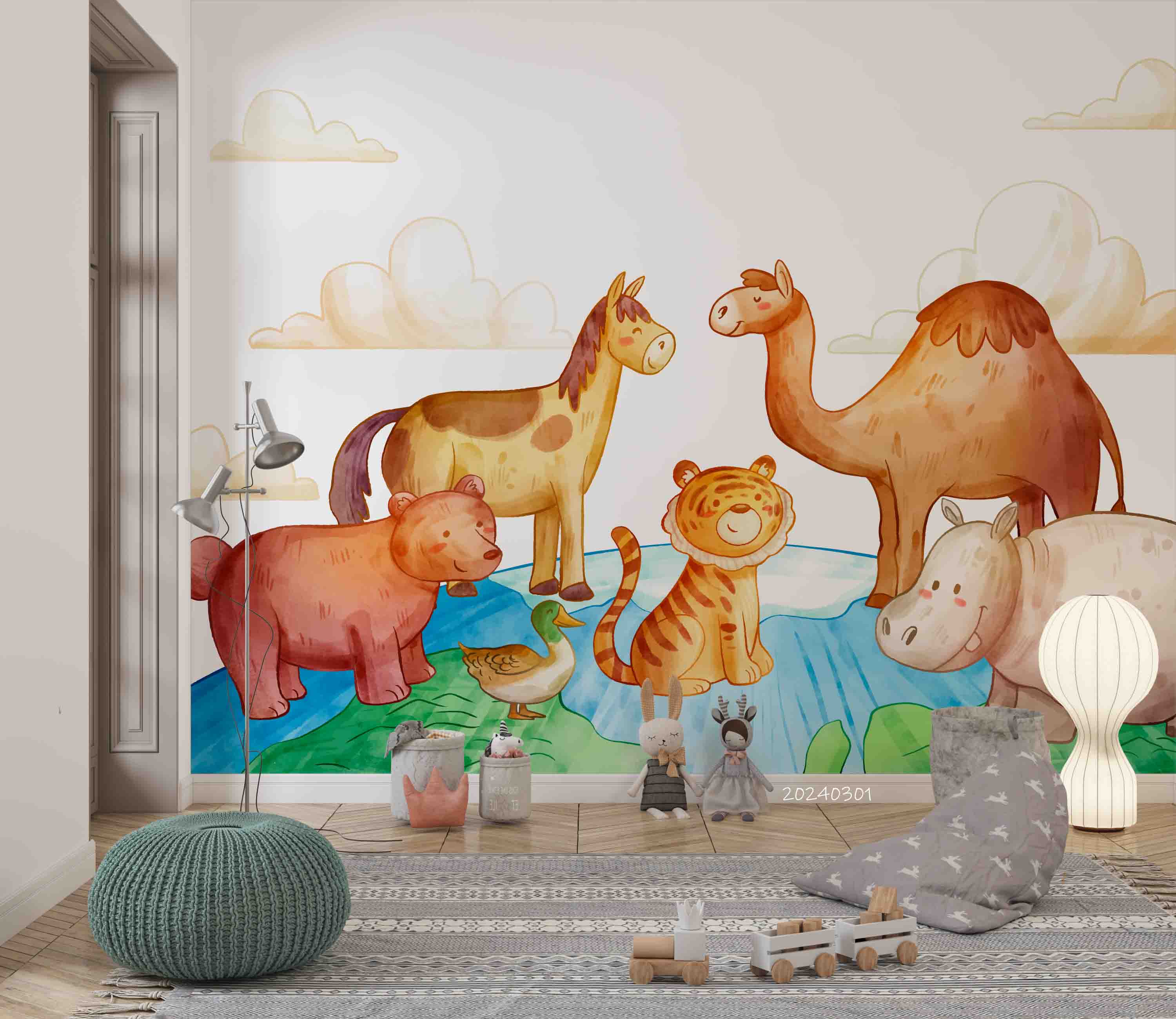 3D Cartoon Camel Tiger Kids Wallpaper Wall Mural Wall Decor Wall Art Wall Sticker Remoable Wallpaper