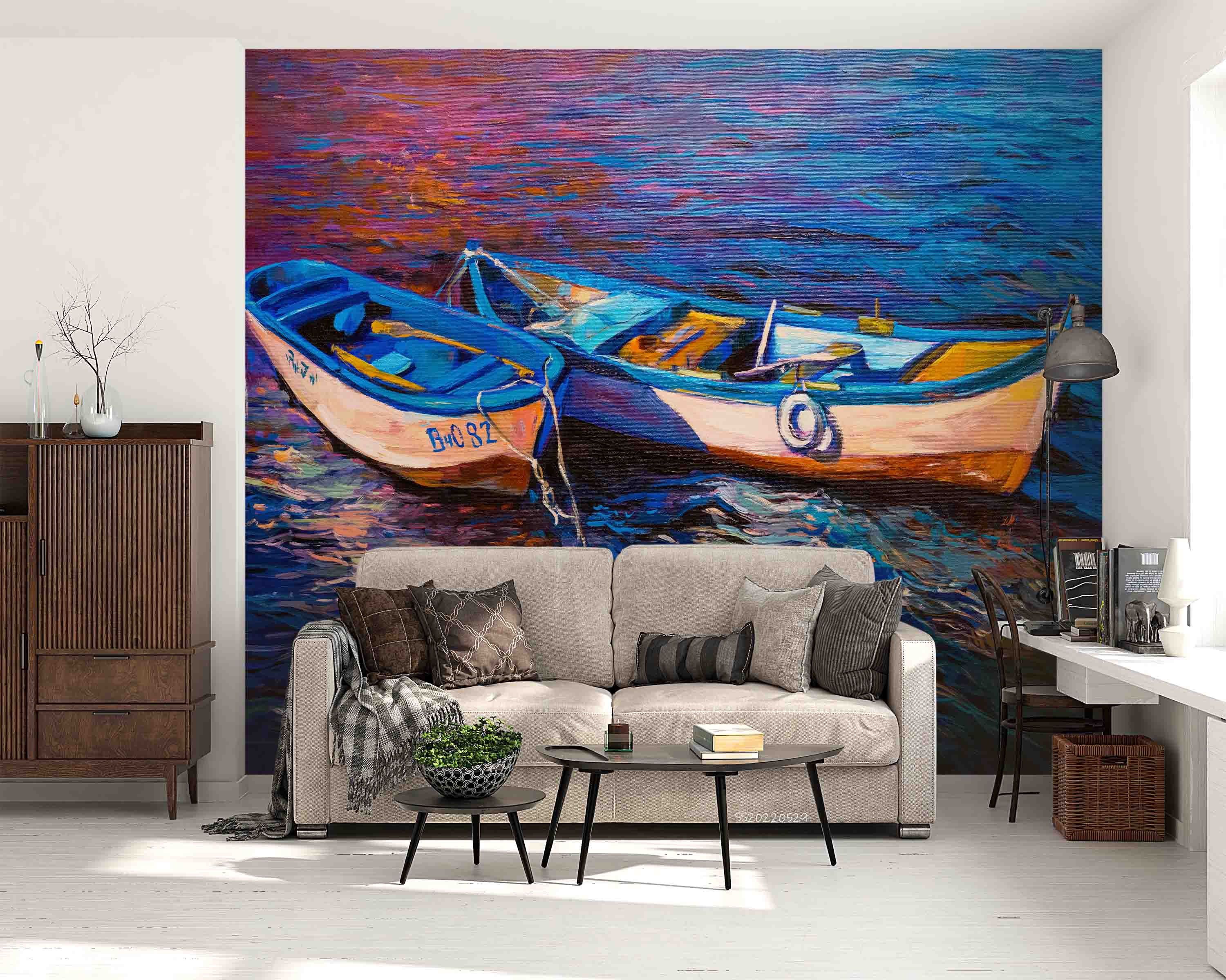 3D Oil Painting Fishing Boat Sea Surface Wall Mural Wallpaper GD 4342- Jess Art Decoration