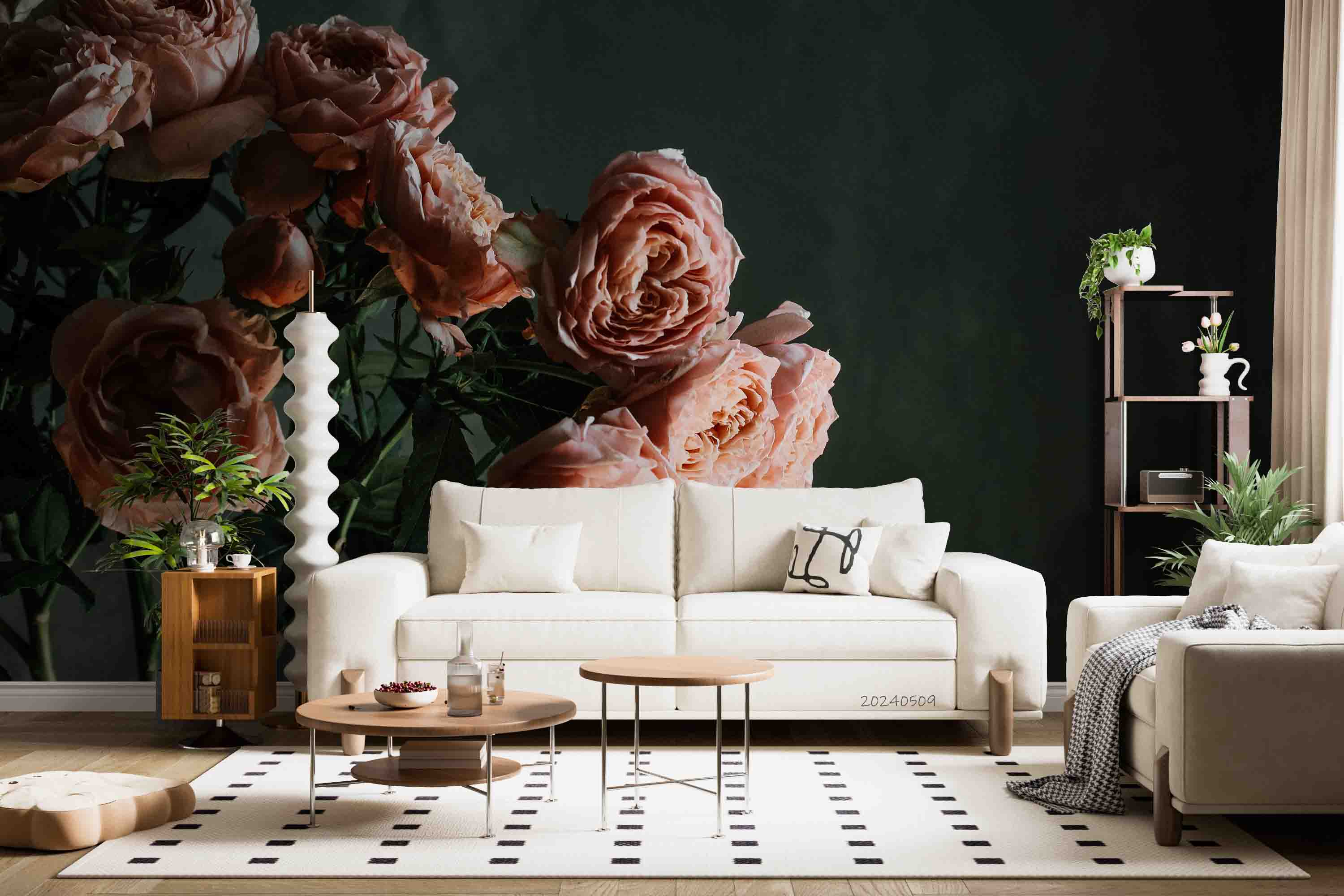3D Pink Rose Flower Black Background Wallpaper Wall Mural Wall Decor Wall Art Wall Sticker Remoable Wallpaper