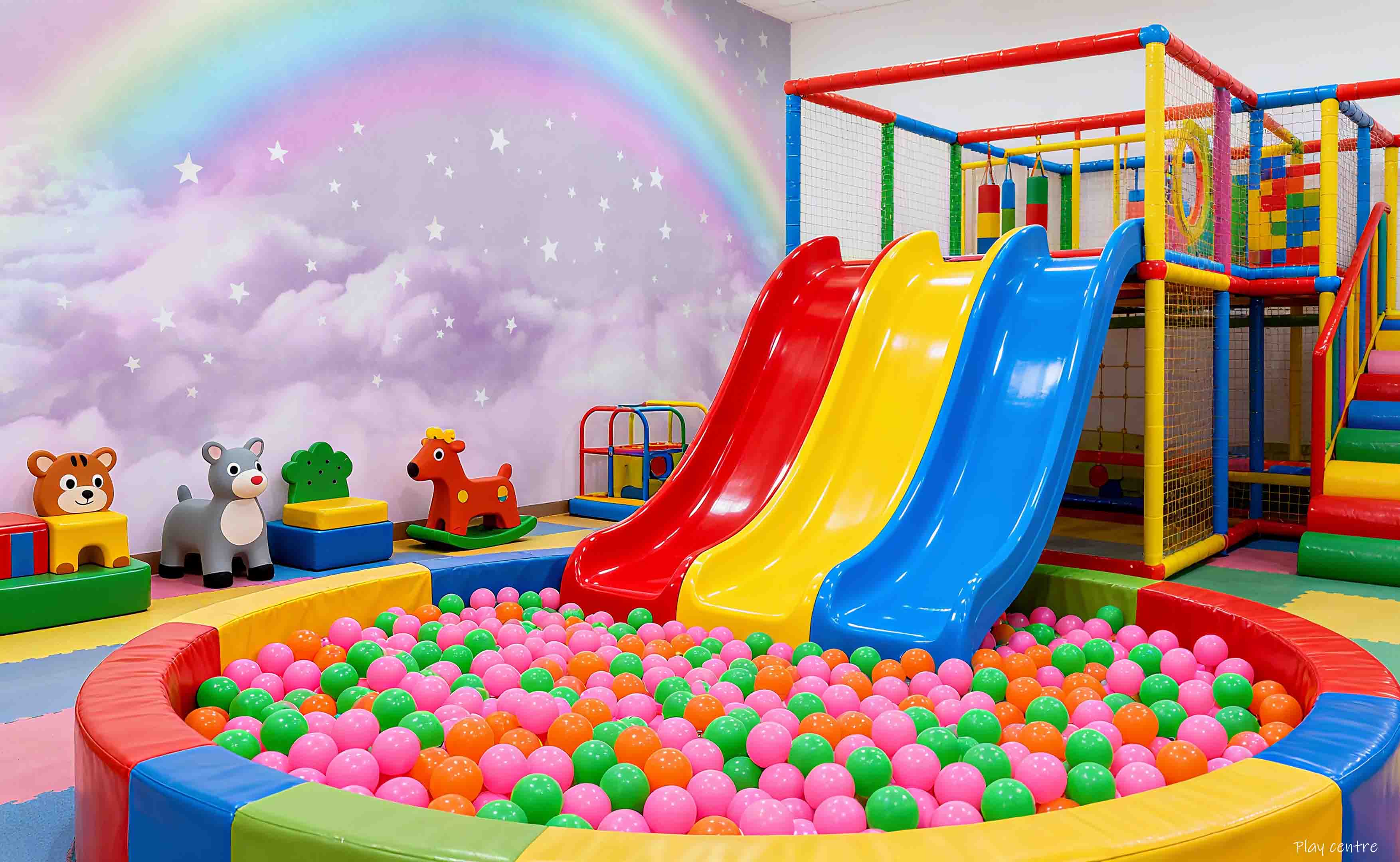 3D Play Centre Amusement Park Funfair Carnie Rainbow Clouds Wall Mural Wallpaper 12