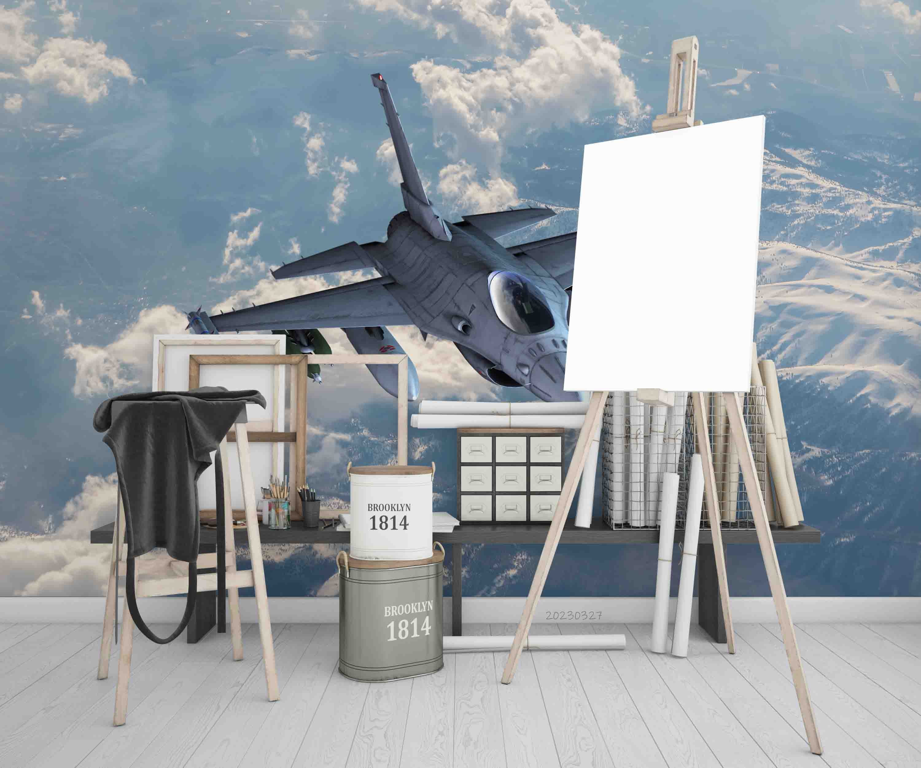 3D Royal Air Force F16 Fighter Mountain Landscape Clouds Wall Mural Wallpaper GD 5377- Jess Art Decoration