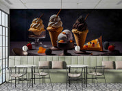 3D Ice Cream Black Cup Spoon Wall Mural Wallpaper YXL 2293