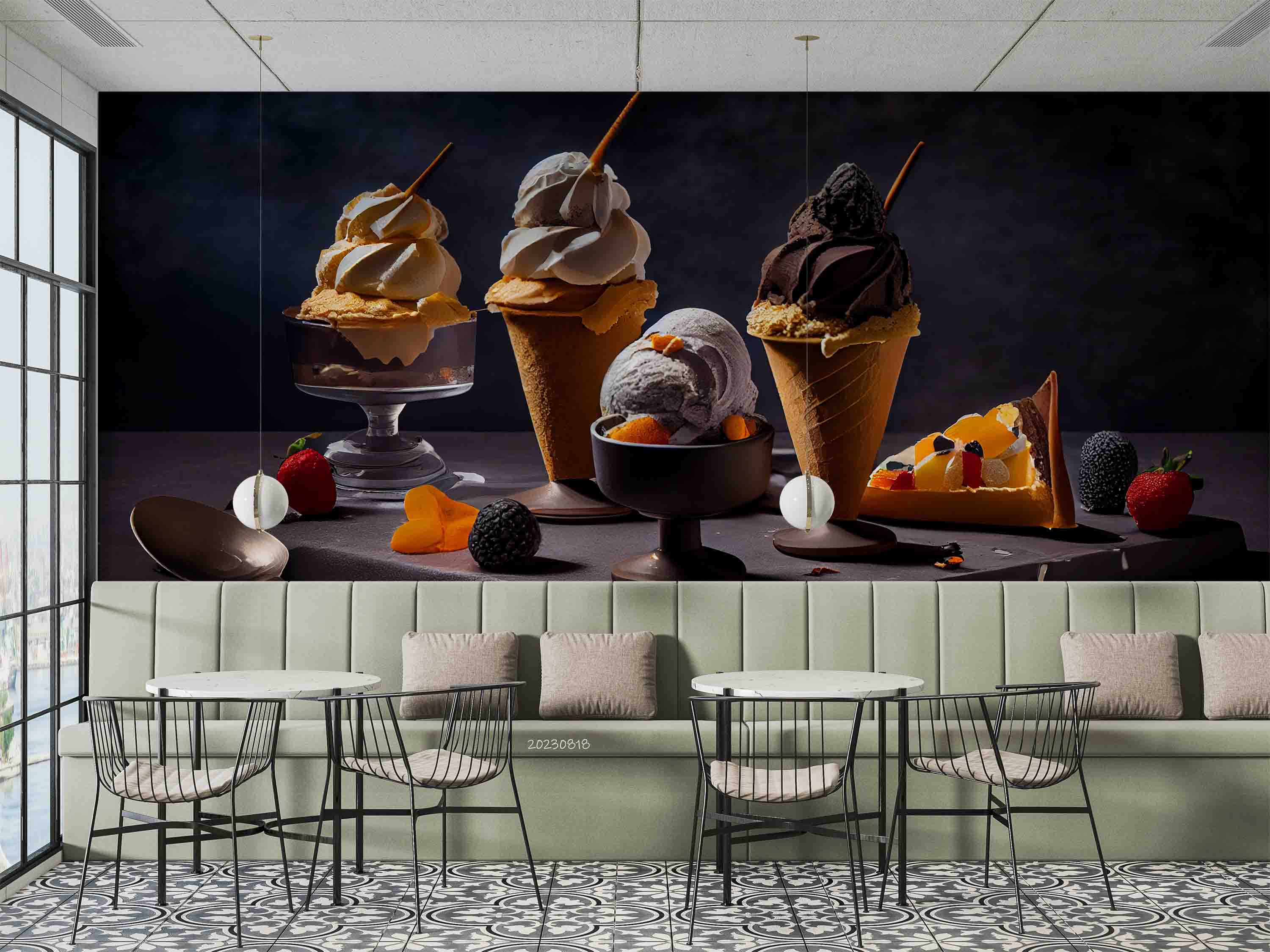 3D Ice Cream Black Cup Spoon Wall Mural Wallpaper YXL 2293
