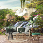 3D Mountain Waterfall Green Forest Trees Floral Landscape Wall Mural Wallpaper GD 4301- Jess Art Decoration