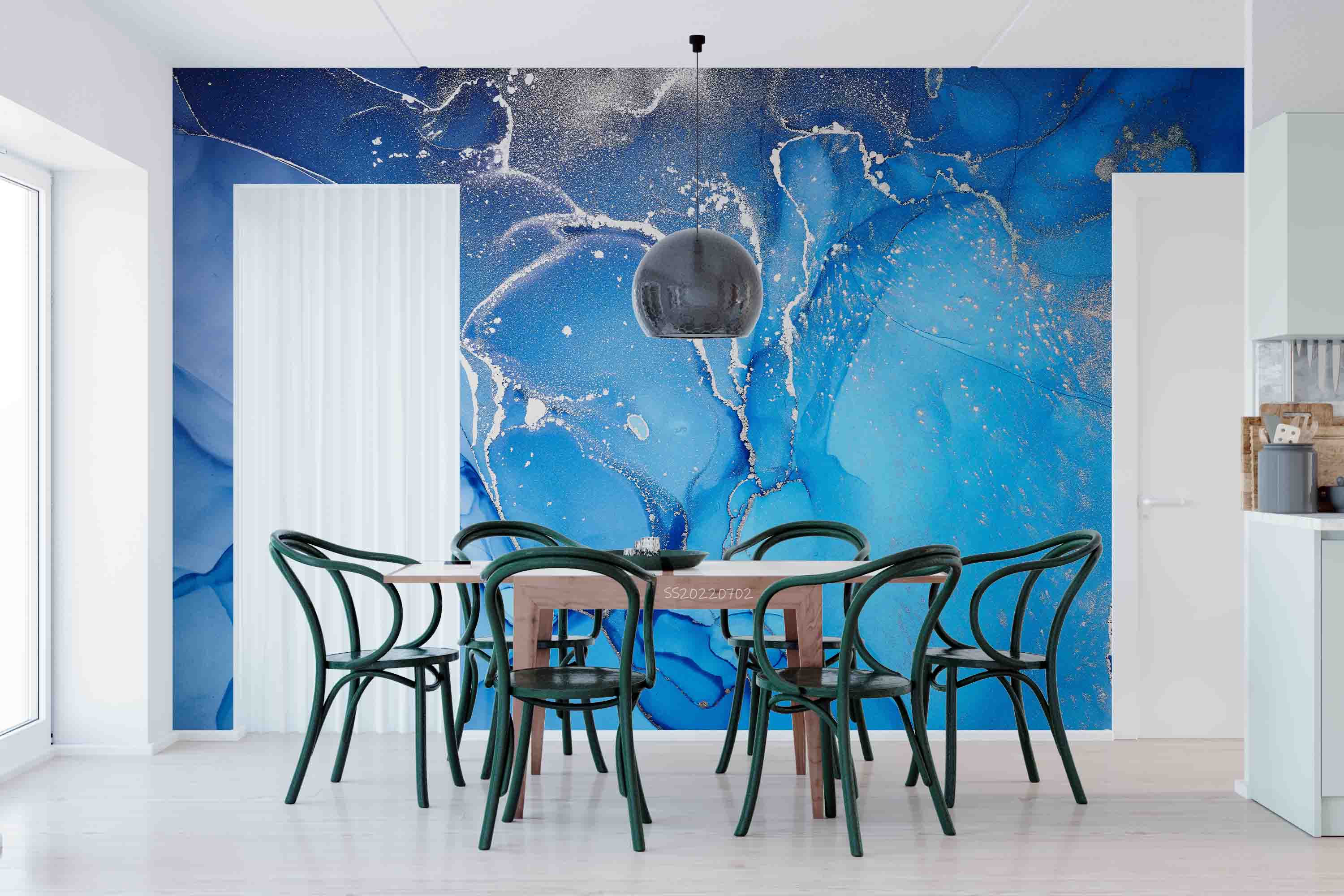3D Bright Blue Marble bright blue marble artwork wall mural wallpaper for living room - view 5