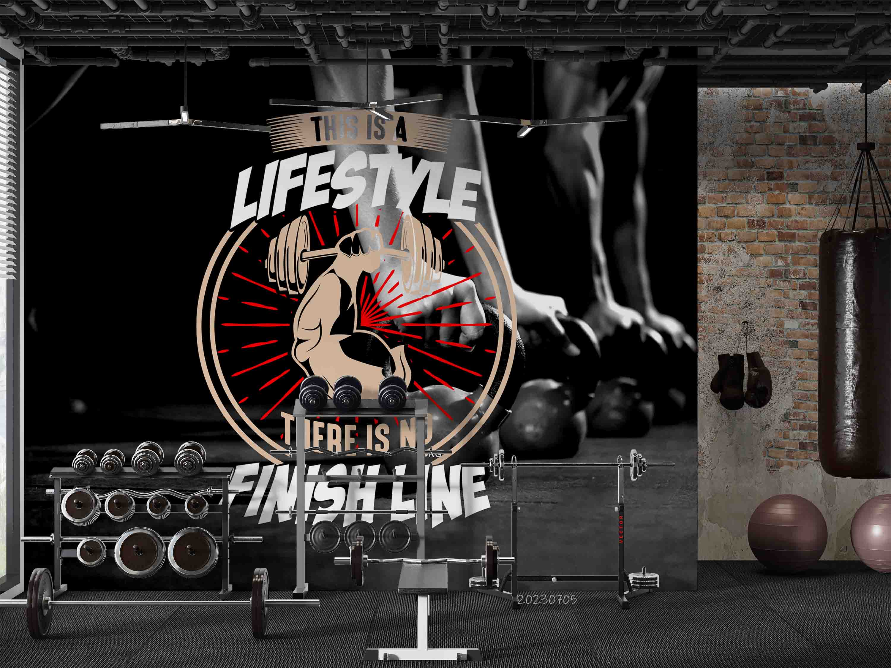 3D Fitness Letter Black Weightlifting Wall Mural Wallpaper YXL 1726