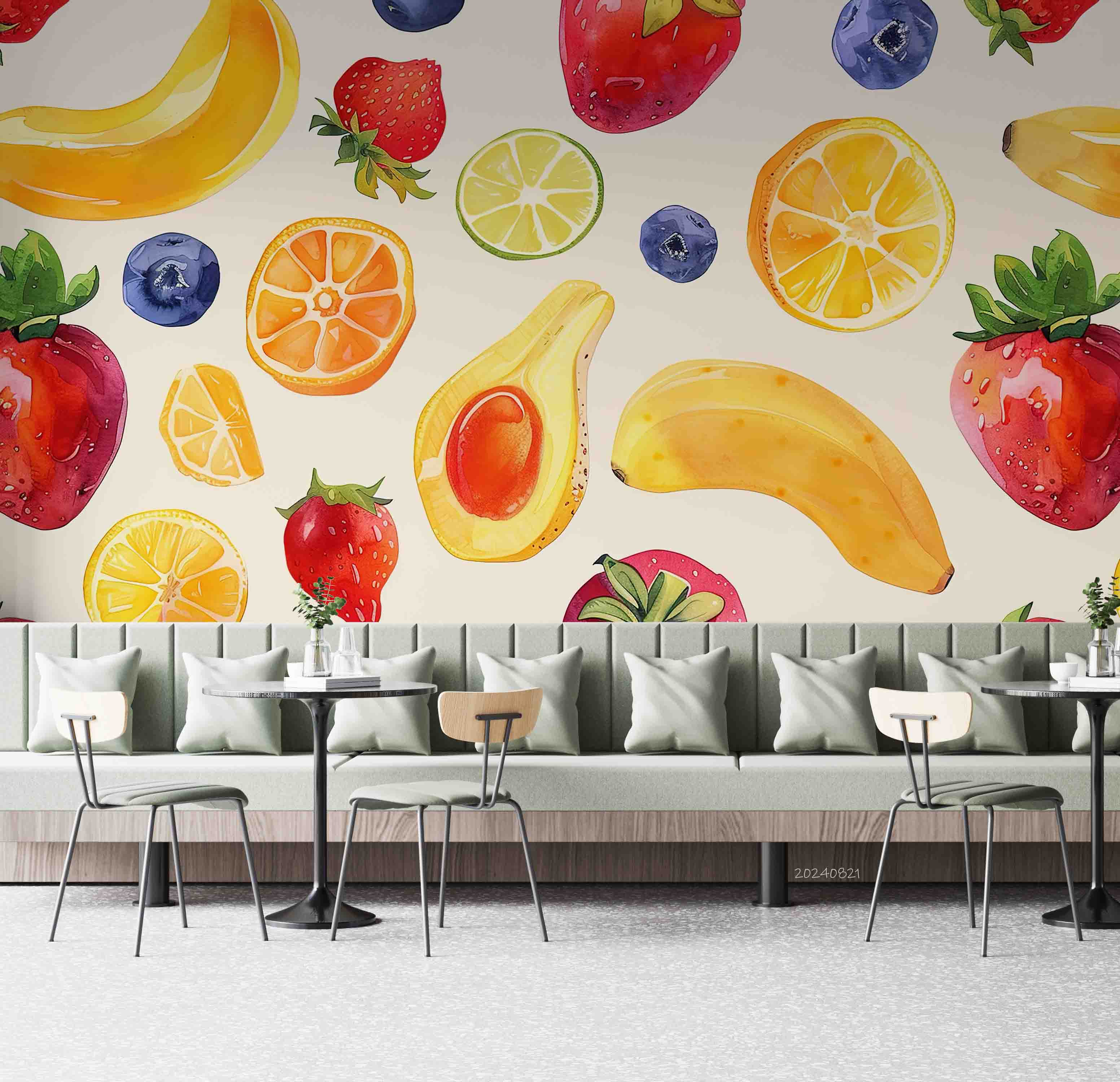 3D Strawberry Apple Pear Banana Papaya Wall Mural Wallpaper YXL 258