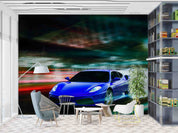 3D Blue Sports Car Wallpaper Wall Mural Wall Decor Wall Art Wall Sticker Remoable Wallpaper
