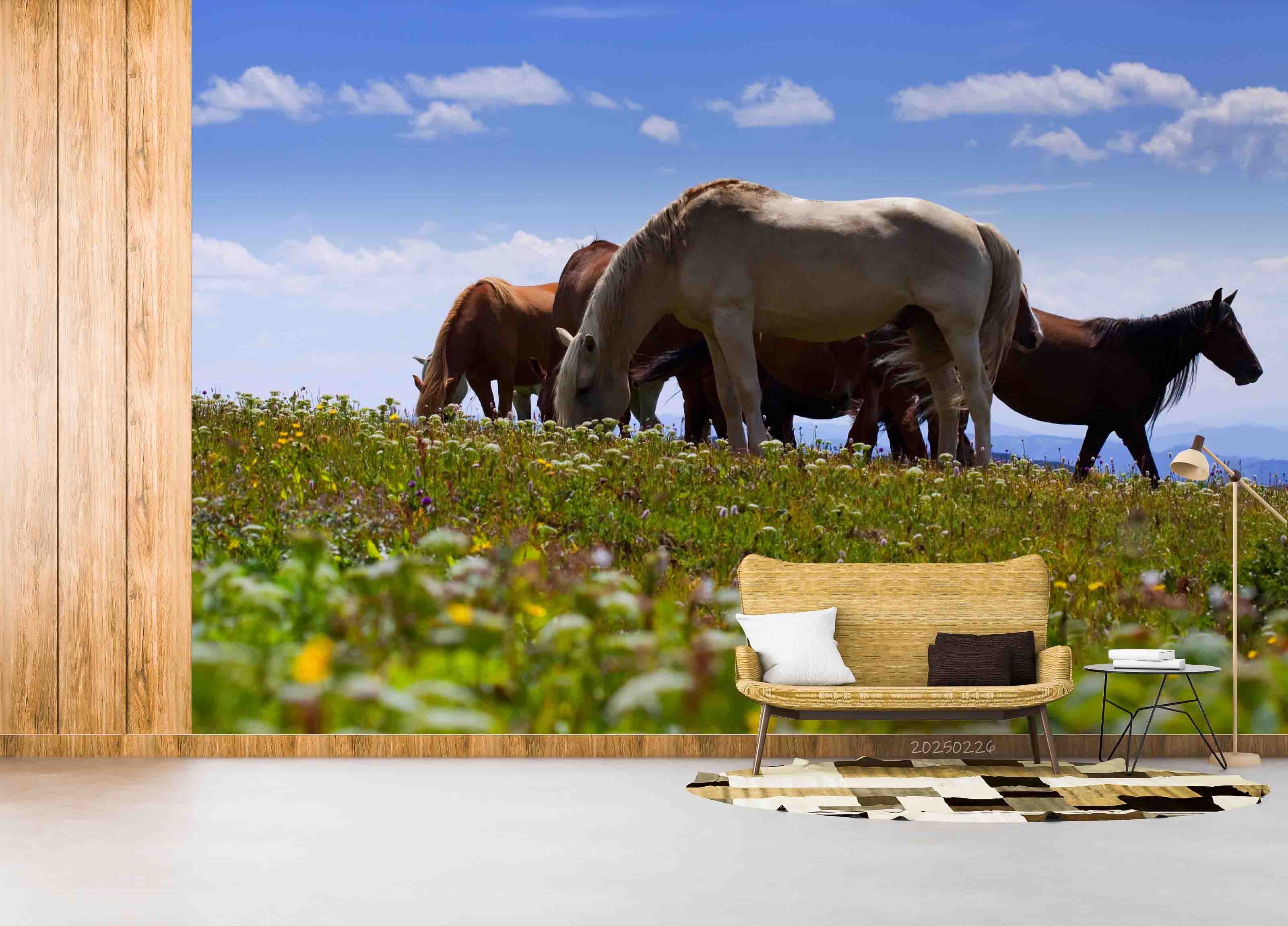 3D Blue Sky Grassland Floral Animal Horse Wallpaper Wall Mural Wall Decor Wall Art Wall Sticker Remoable Wallpaper LQH