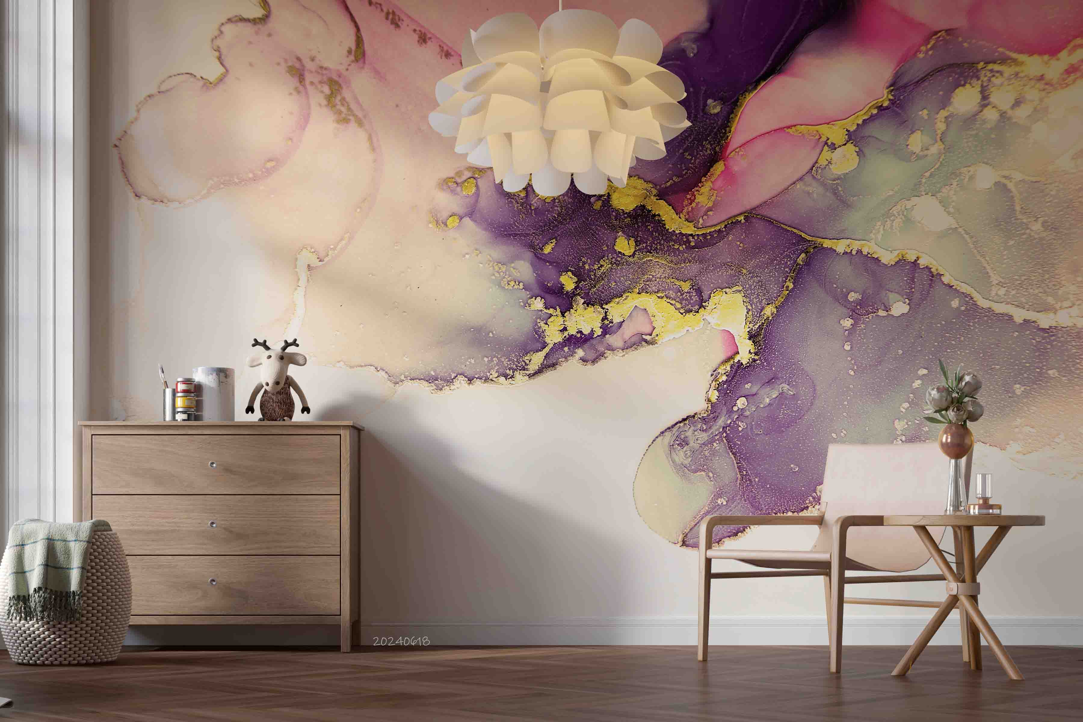 3D Abstract Damaskeen Crack Gold Dust Wall Mural Wallpaper YXL 601