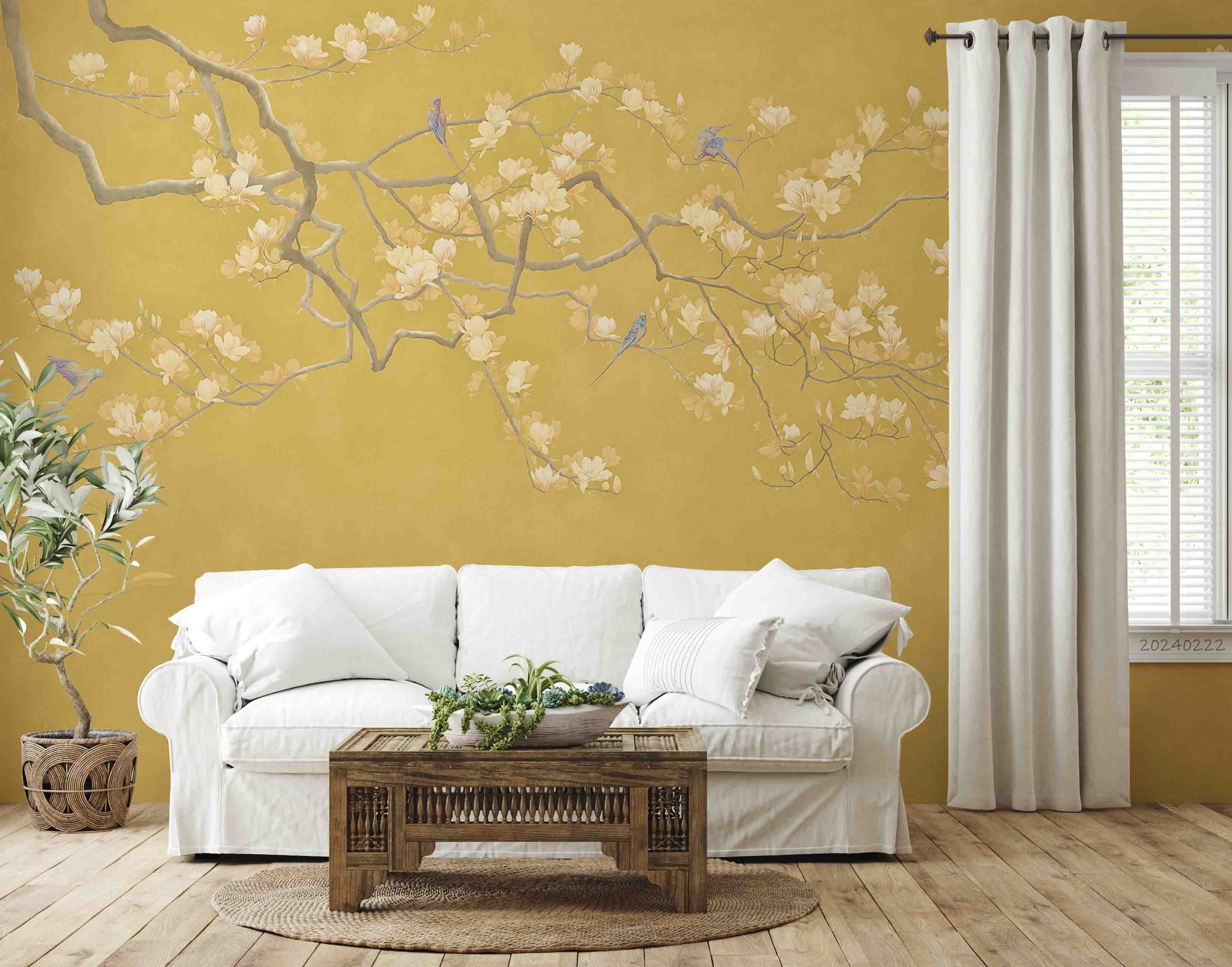 3D Chinese Flower Branch Gold Wallpaper Wall Mural Wall Decor Wall Art Wall Sticker Remoable Wallpaper LQH