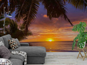 3D Beach Sea Coconut Tree Sunset Skyline Wall Mural Wallpaper GD 3110- Jess Art Decoration