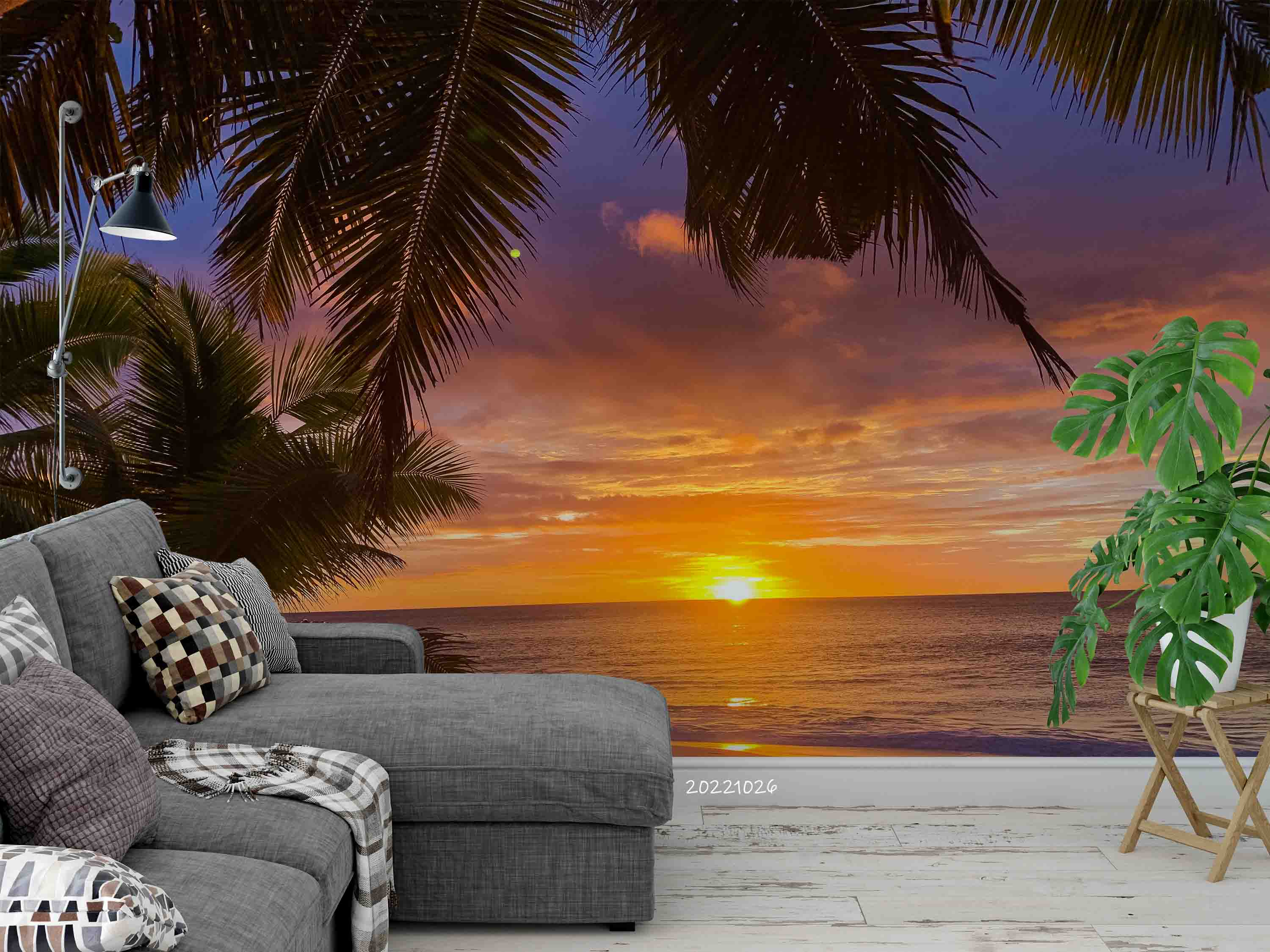 3D Beach Sea Coconut Tree Sunset Skyline Wall Mural Wallpaper GD 3110- Jess Art Decoration