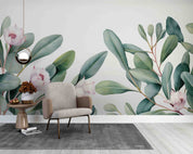 3D Green Plants Leaves White Floral Wallpaper Wall Mural Wall Decor Wall Art Wall Sticker Remoable Wallpaper1