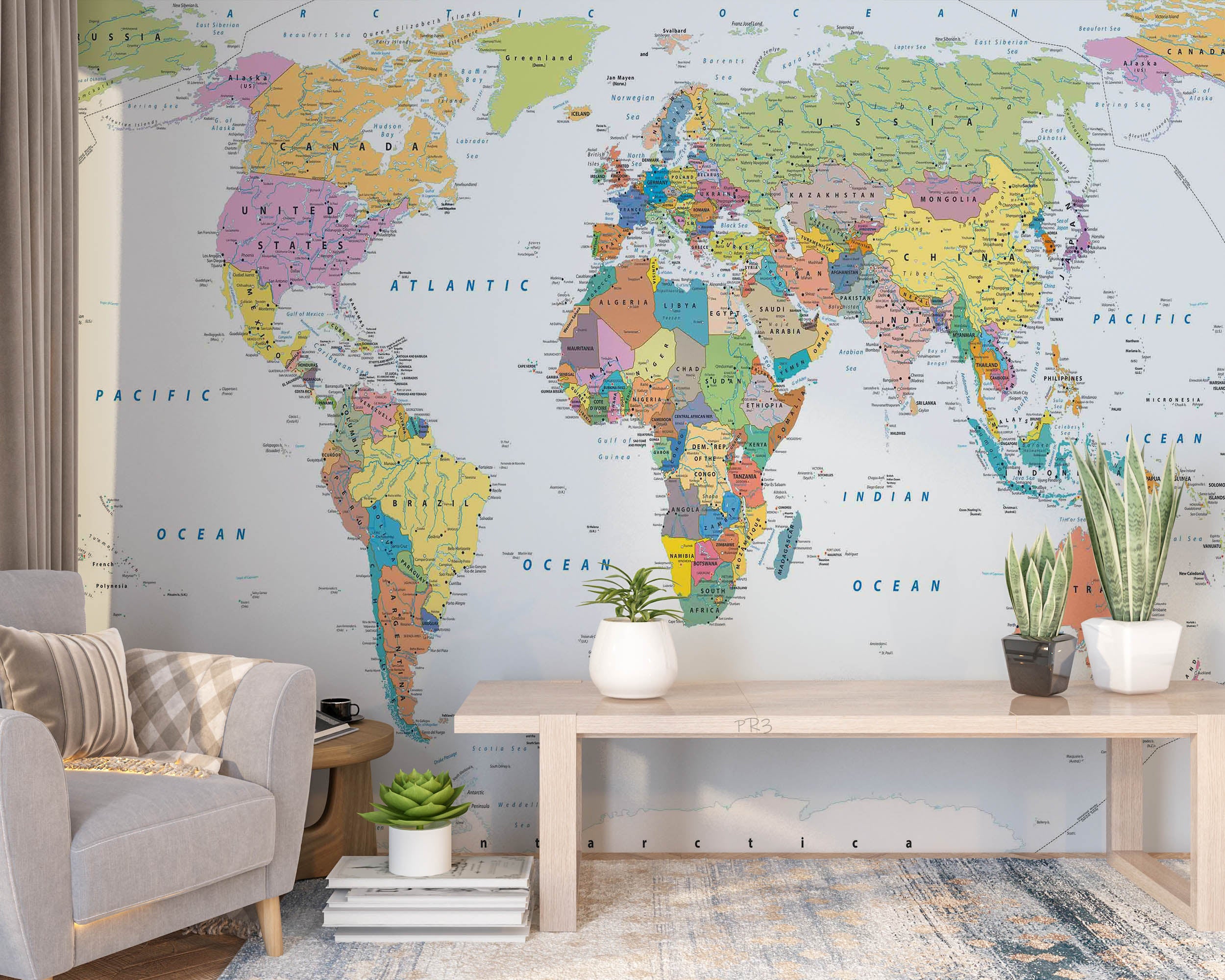 3D Detailed World Map Wall Mural Wallpaper GD 3807- Jess Art Decoration