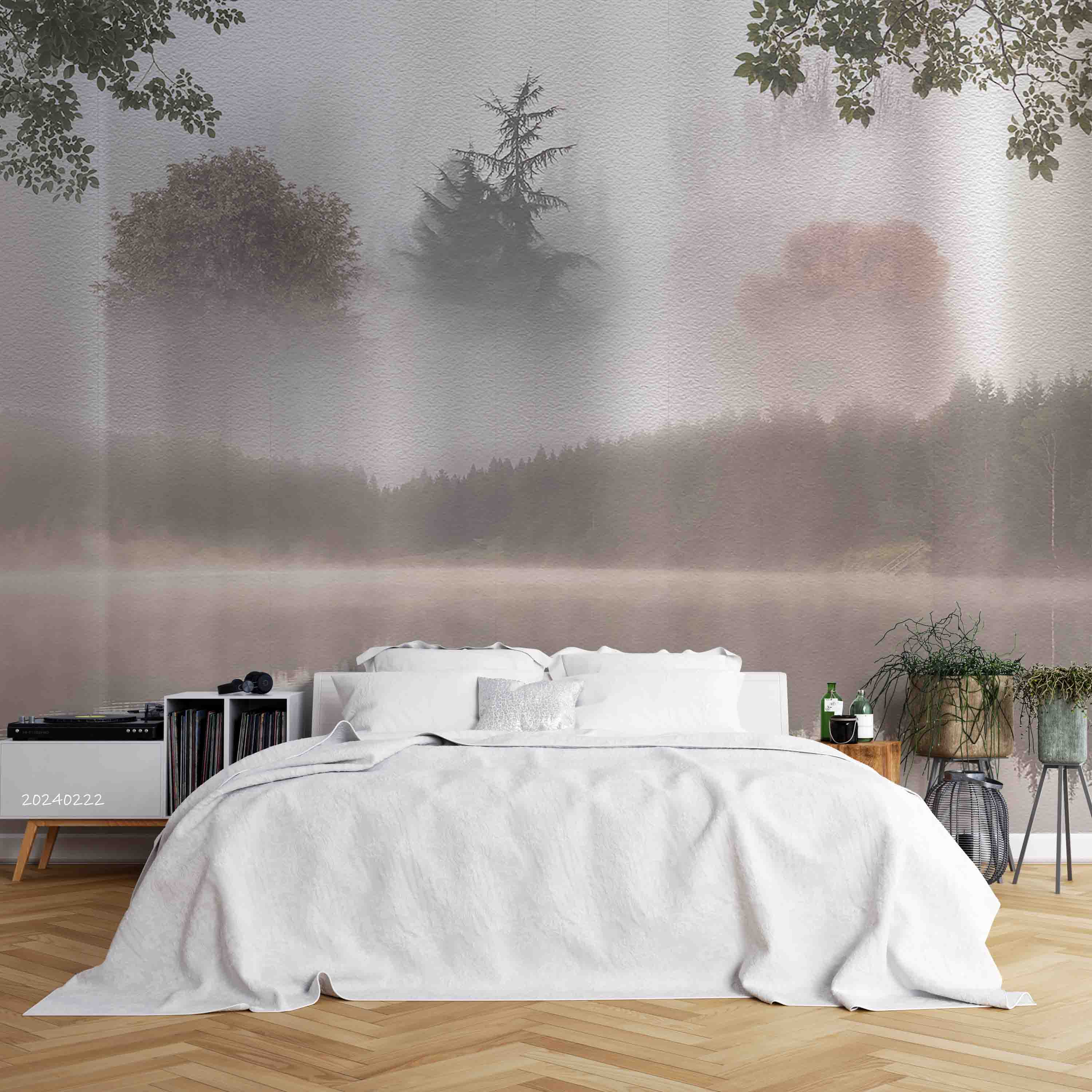 3D Watercolor Grey Forest Lake Wallpaper Wall Mural Wall Decor Wall Art Wall Sticker Remoable Wallpaper LQH