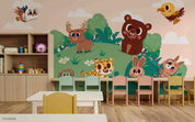 3D Childcare Nursery School Cartoon Kids Animals Zoo Wall Mural Wallpaper JN 19