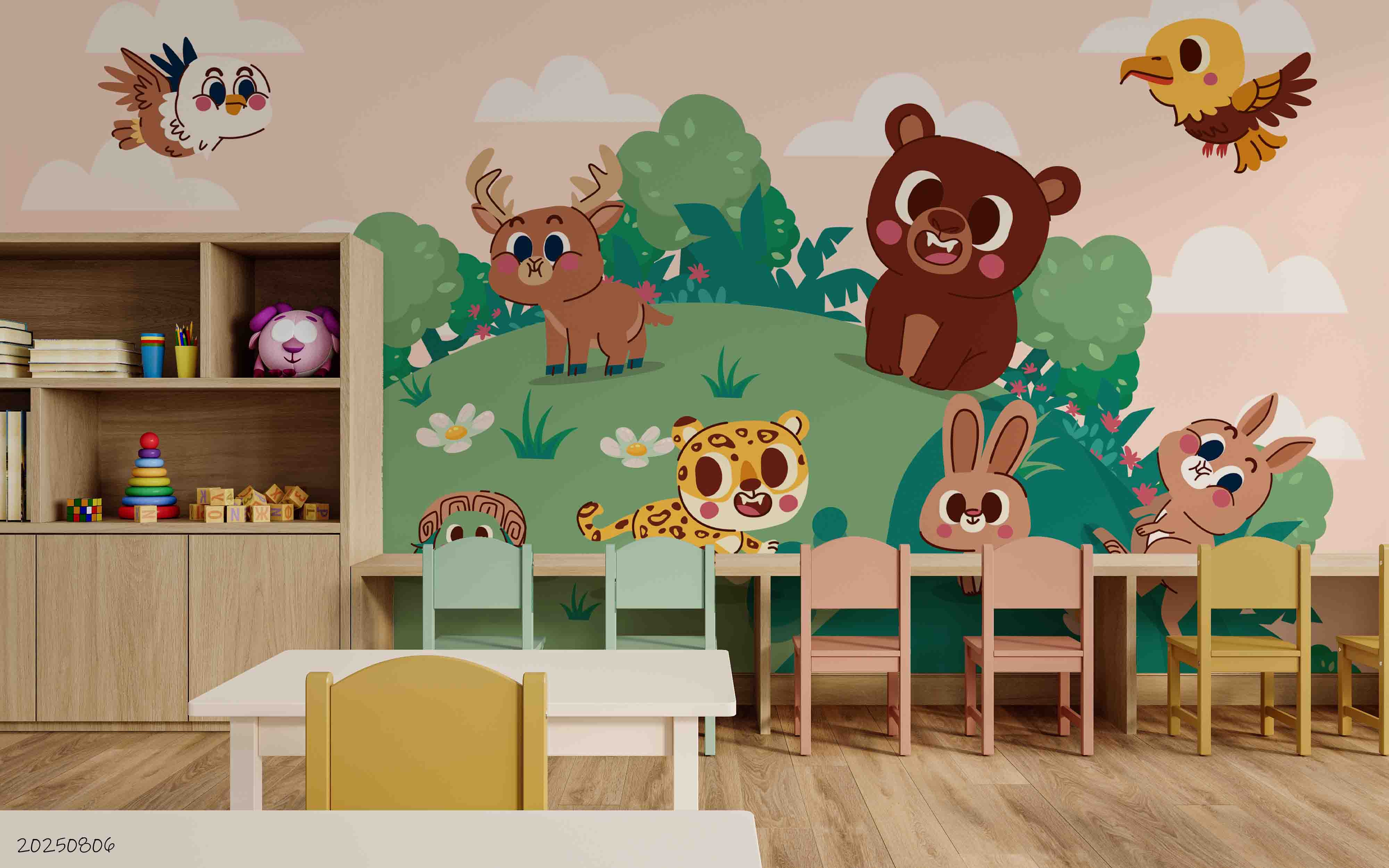 3D Childcare Nursery School Cartoon Kids Animals Zoo Wall Mural Wallpaper JN 19