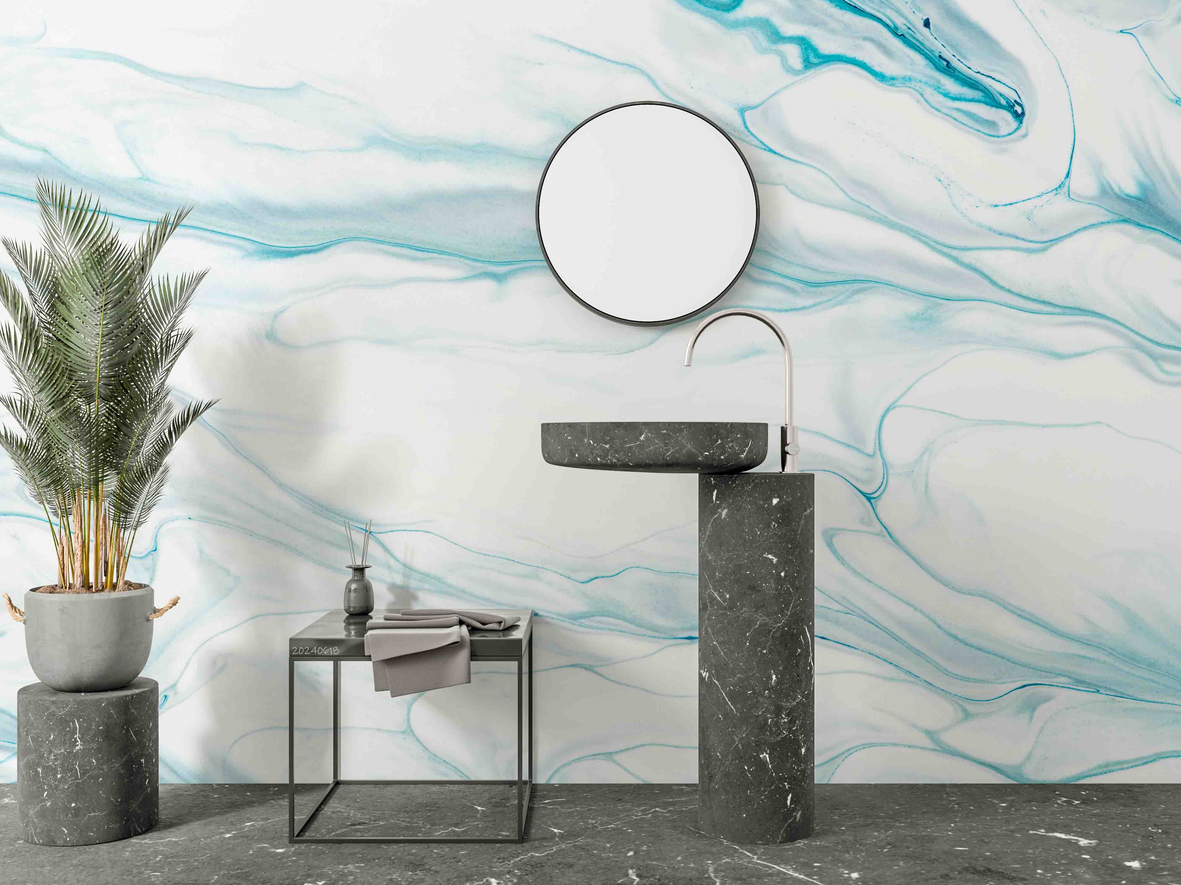 3D Abstract Damaskeen Wave Blue Wall Mural Wallpaper YXL 583