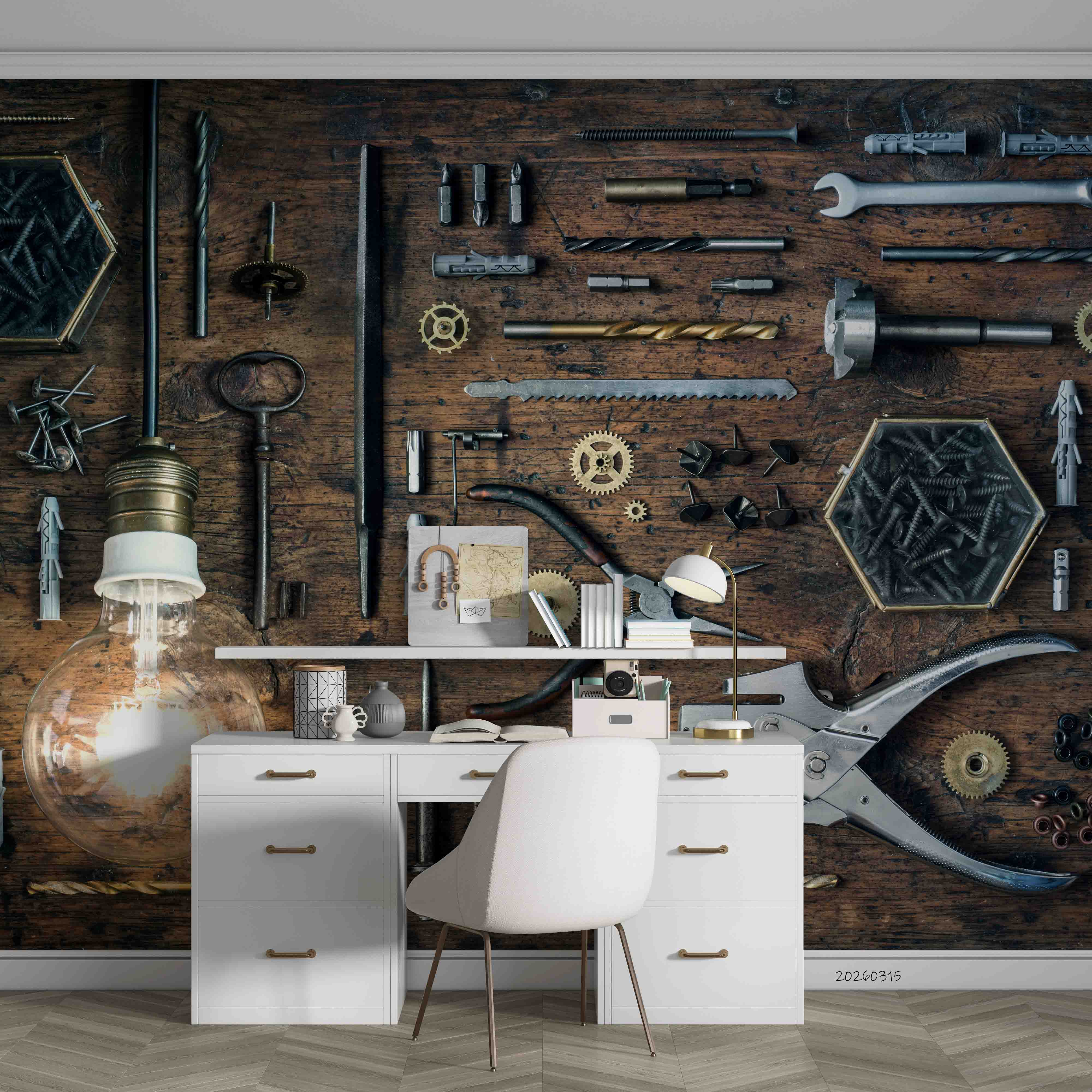 3D Retro Metal Tool Light Bulb Steampunk Wallpaper Wall Mural Wall Decor Wall Art Wall Sticker Remoable Wallpaper