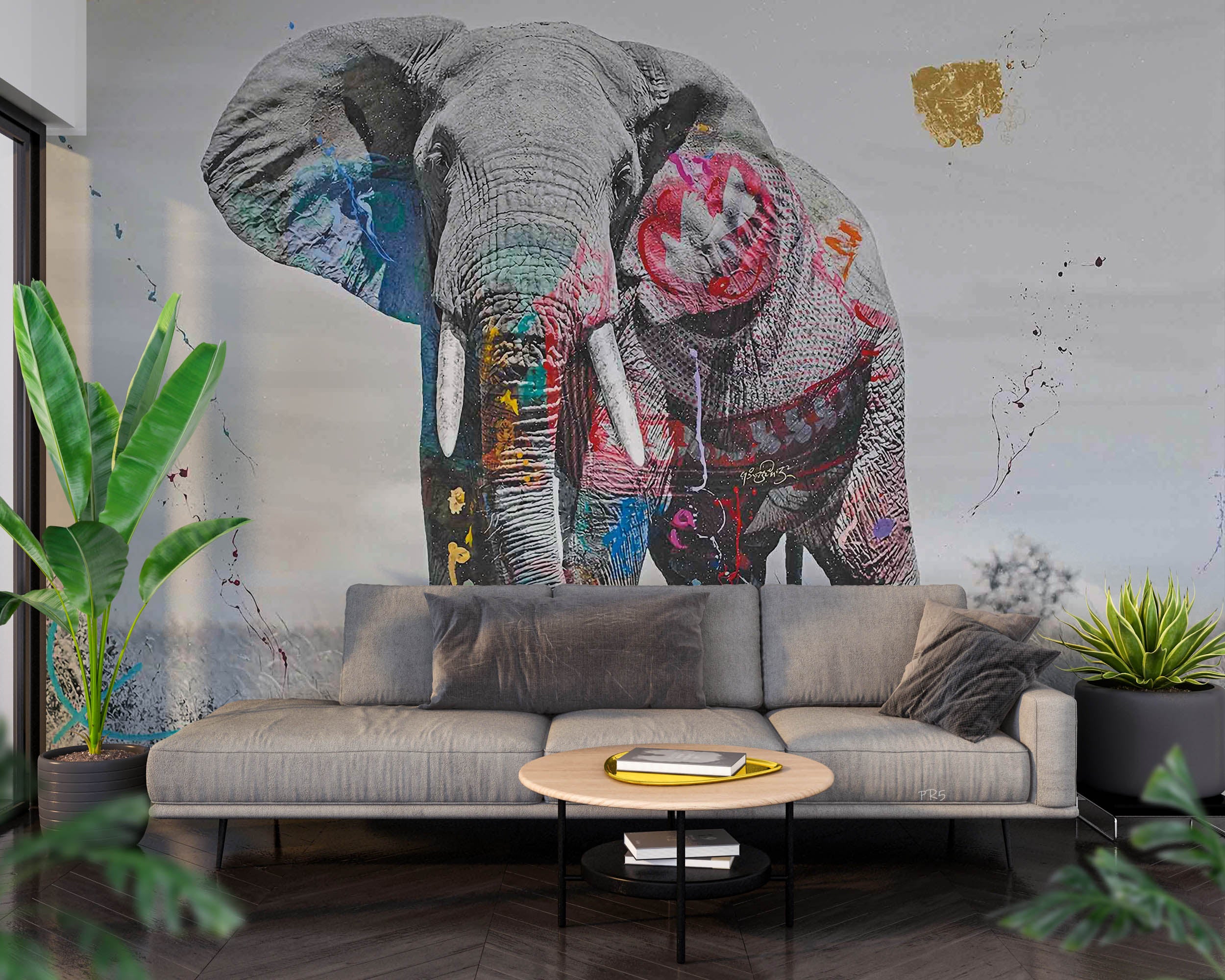 3D Animal Elephant Grassland Tree Wall Mural Wallpaper YXL 2903