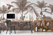 3D Animal Tree Elephant Giraffe  Parrot Cheetah Wall Mural Wallpaper YXL 2551