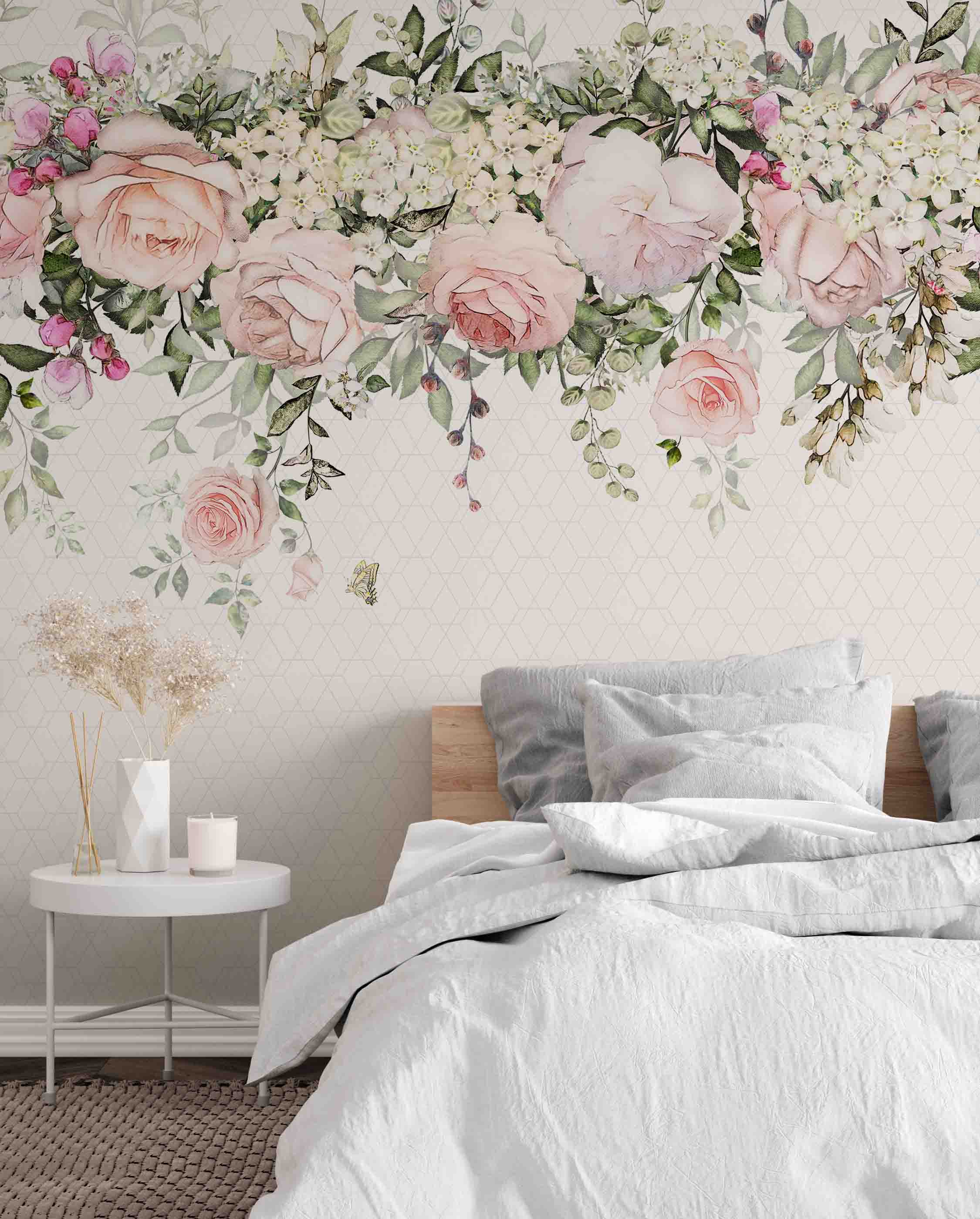 3D Watercolor Bloomy Floral Wall Mural 223