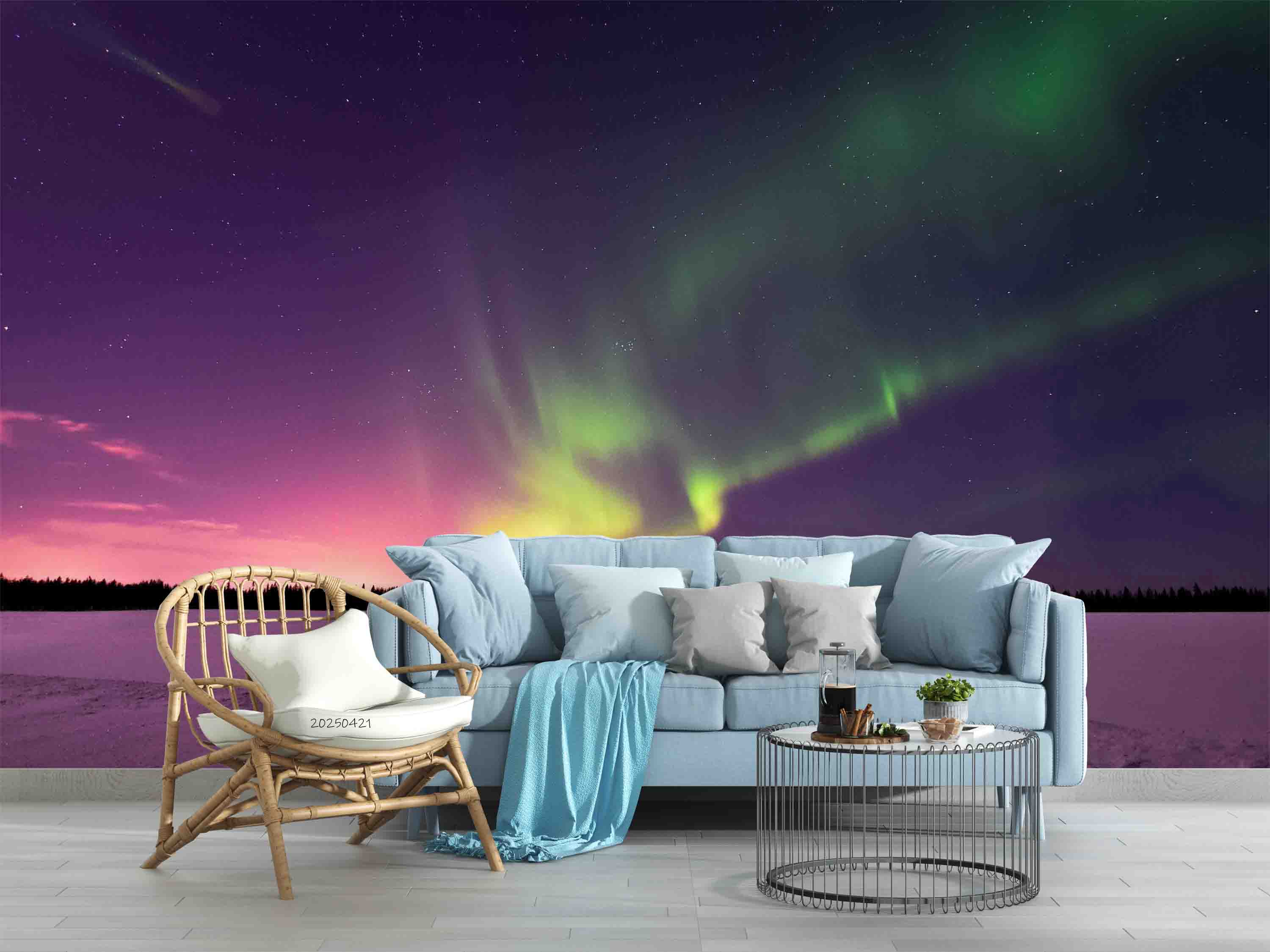 3D Pink Aurora Sky Forest Snow Scenery Wallpaper Wall Mural Wall Decor Wall Art Wall Sticker Remoable Wallpaper 18